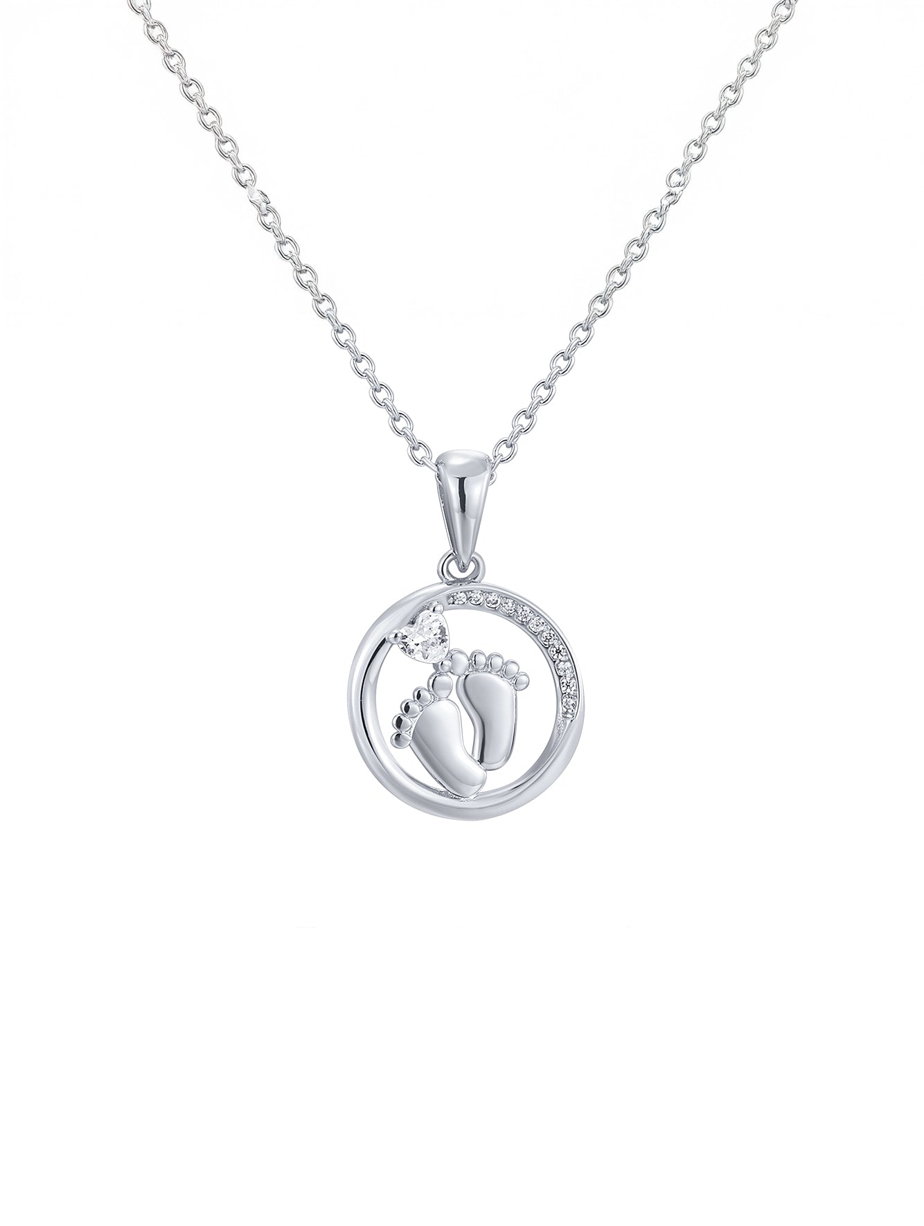 Newborn Baby Feet Birthstone Cubic Zirconia Pendant Necklace