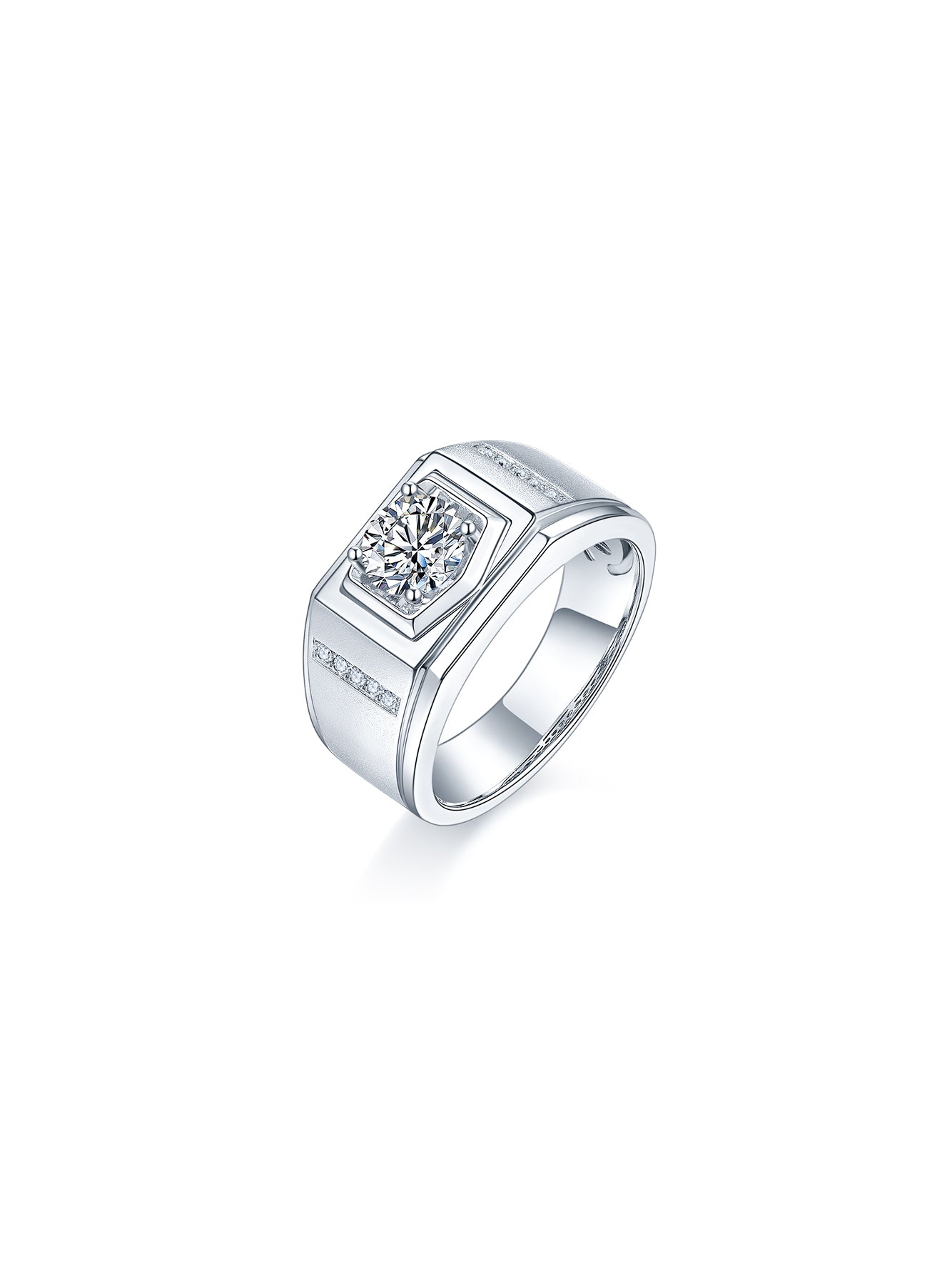 Men’s 1ct D Color Moissanite Ring with Side Accents