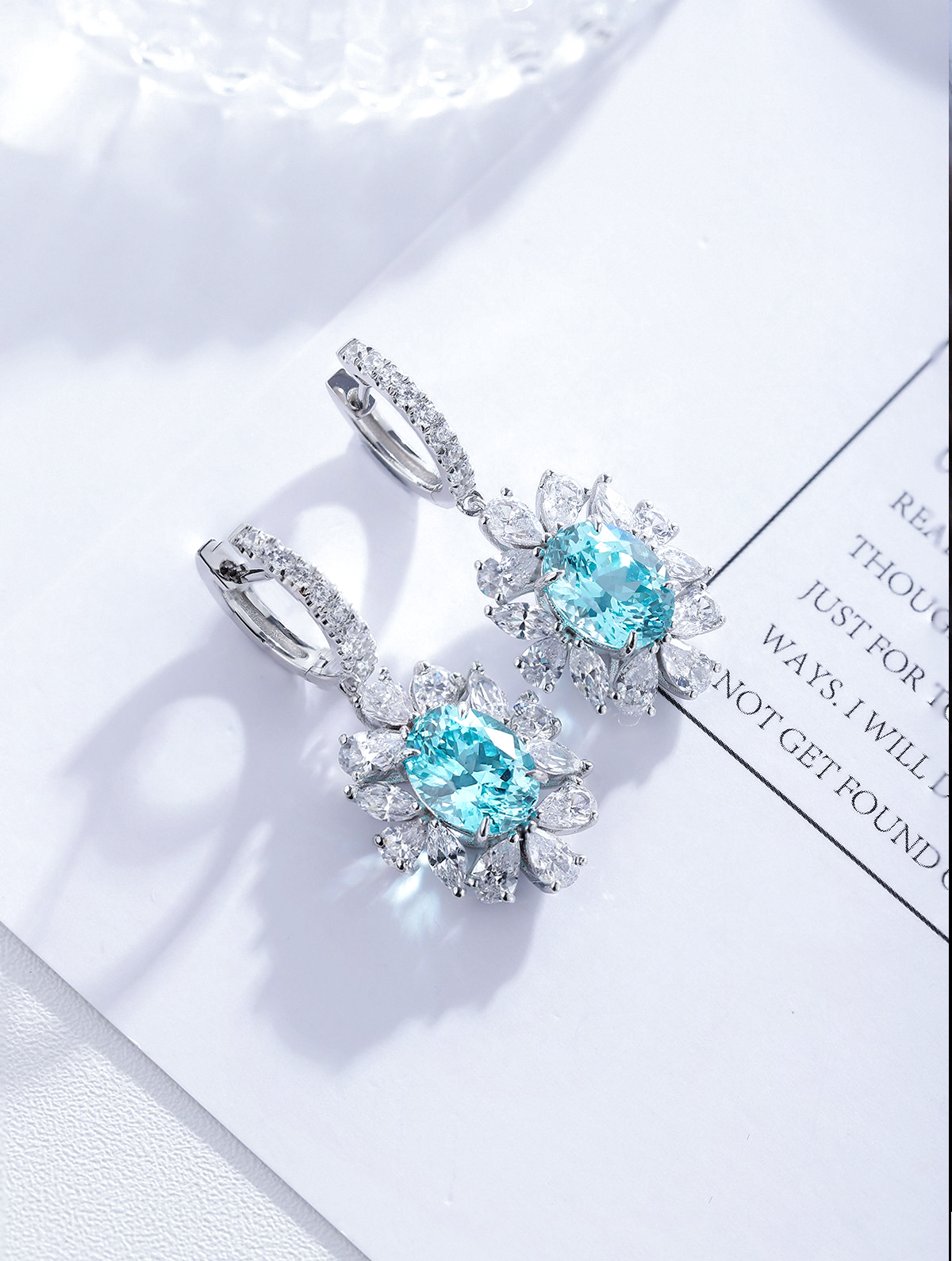 10ct Round Lab-Grown Paraiba Tourmaline Halo Drop Clip Earrings