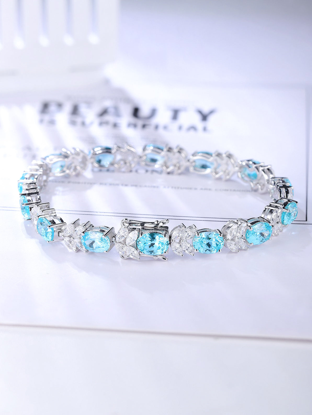 18.29ct Oval Lab-Grown Paraiba Tourmaline Tennis Bracelet