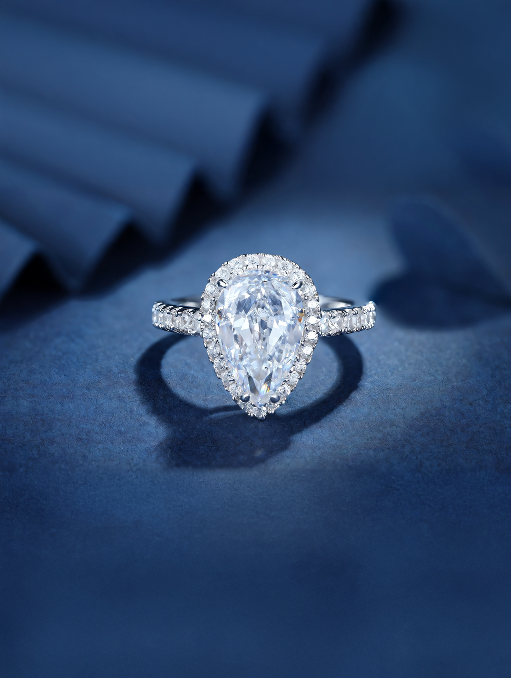 3ct Pear Cubic Zirconia Half Pavé Halo Ring