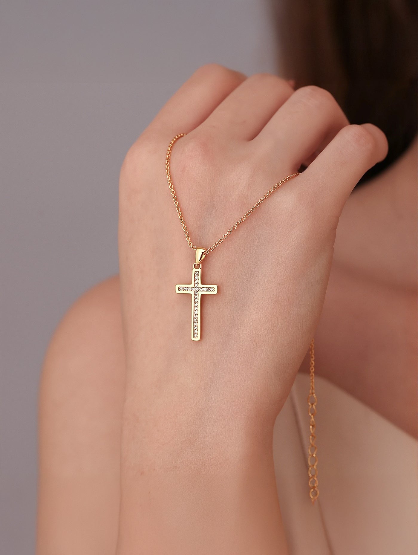 Classic Cubic Zirconia Cross Pendant Necklace