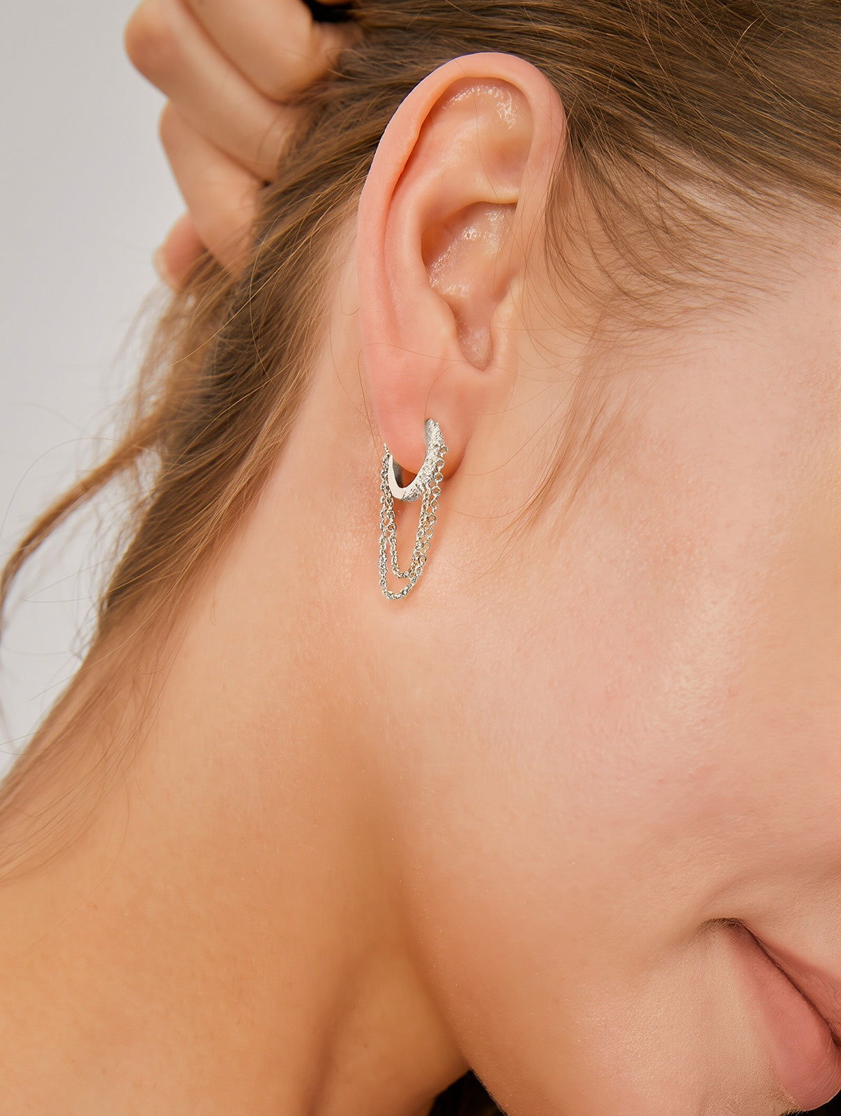 Layered Chain & Cubic Zirconia Mini Hoop Earring