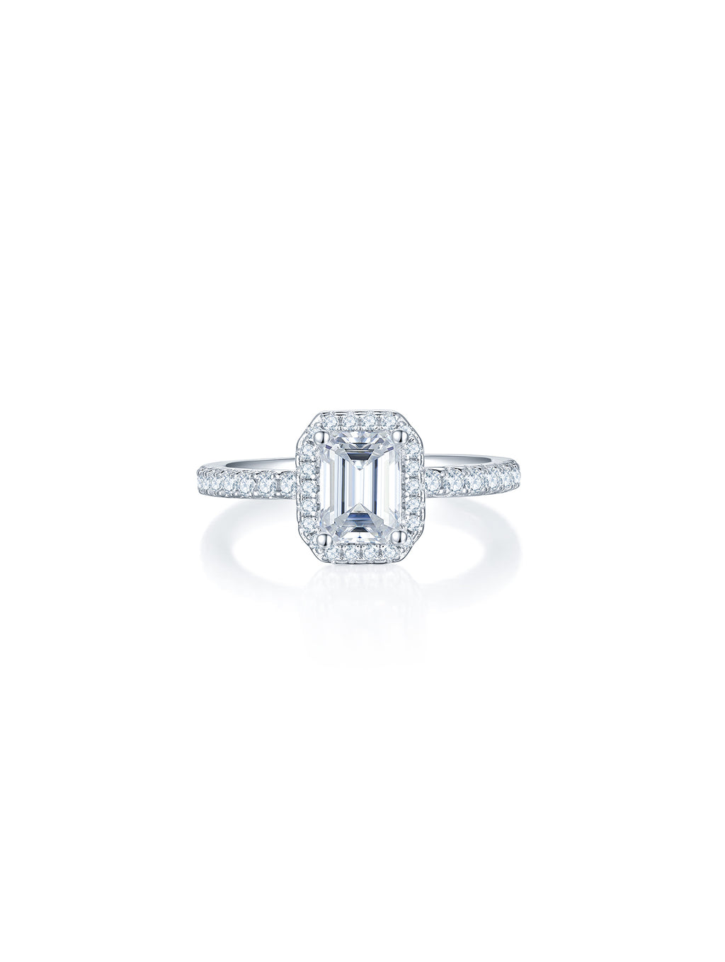 1ct Classic D Color Emerald-Cut Moissanite Halo Ring