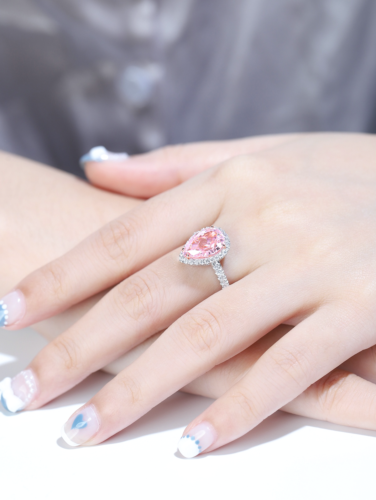 3ct Pear Cubic Zirconia Half Pavé Halo Ring