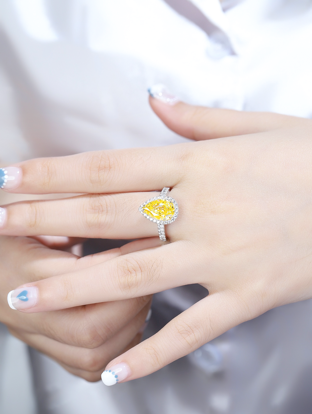 3ct Pear Cubic Zirconia Half Pavé Halo Ring