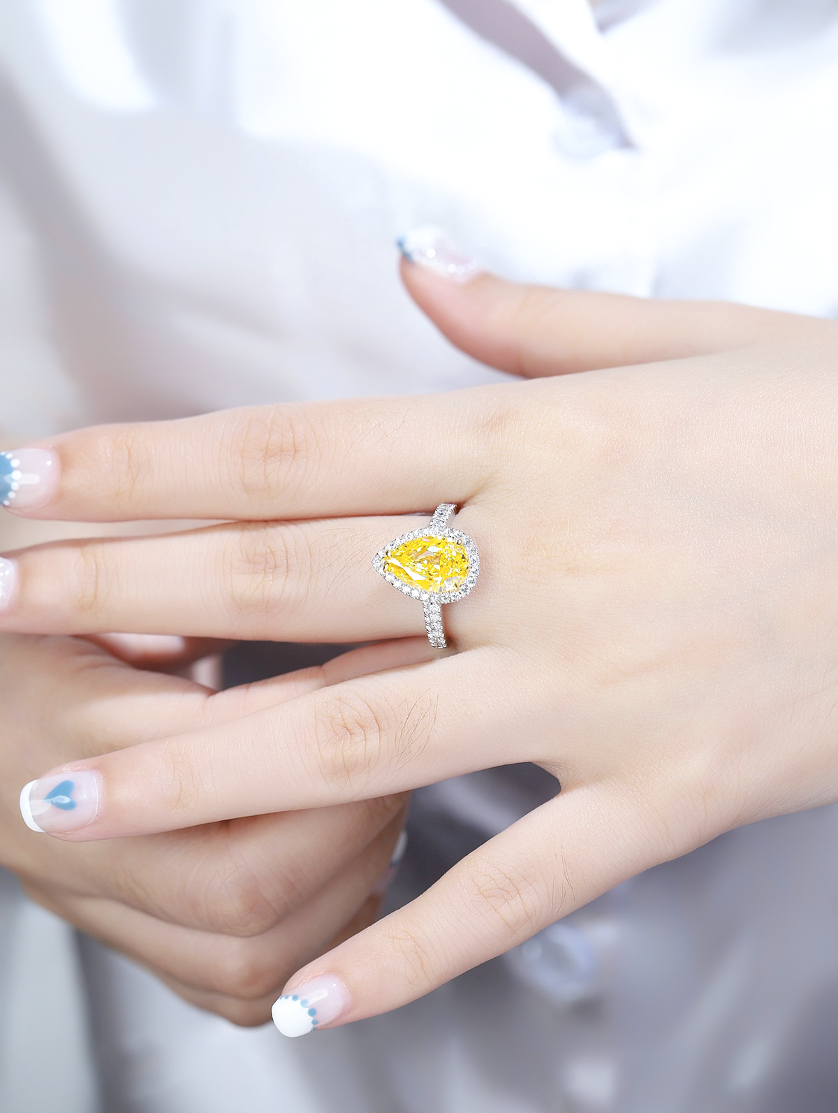 3ct Pear Cubic Zirconia Half Pavé Halo Ring
