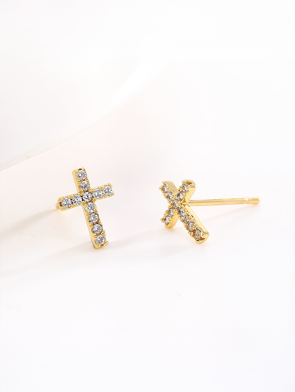 Minimalist Cross Cubic Zirconia Stud Earrings