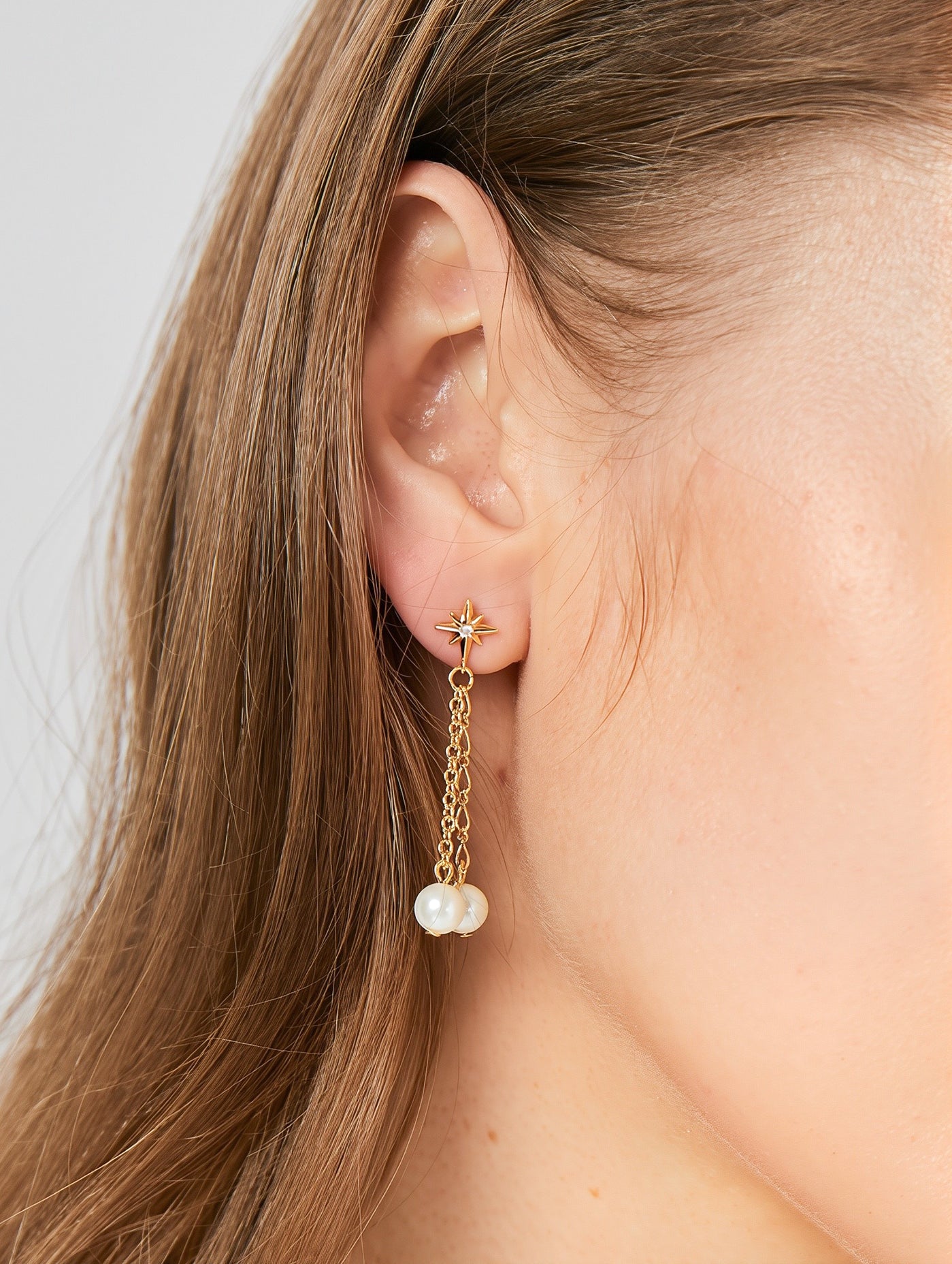 Six-Point Star & Faux Pearl Drop Earrings