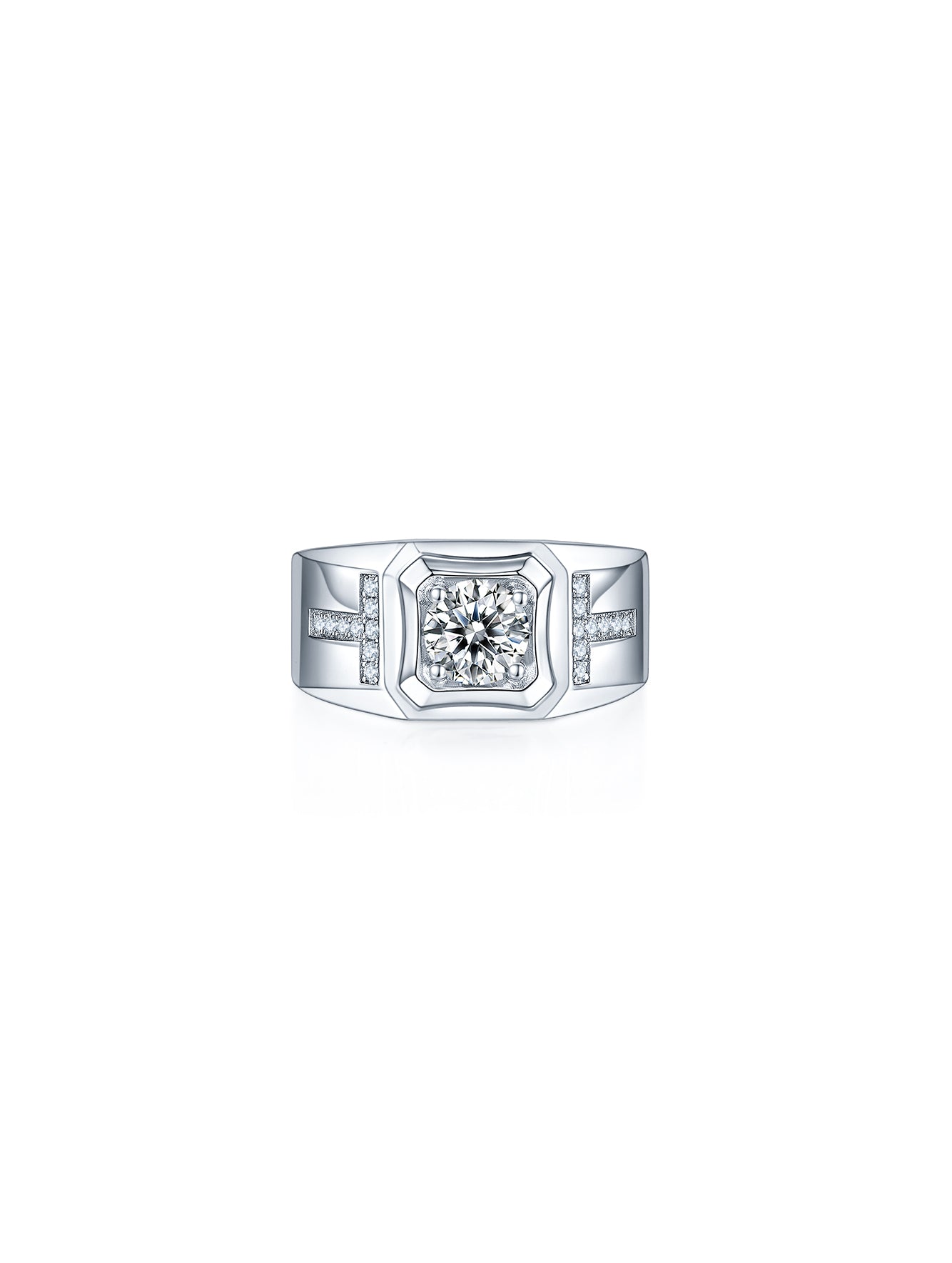 Men’s 1ct D Color Geometric Moissanite Pavé Ring
