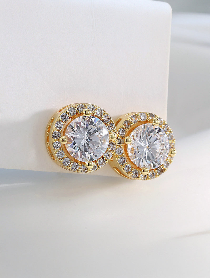 Classic Round Halo Cubic Zirconia Stud Earrings