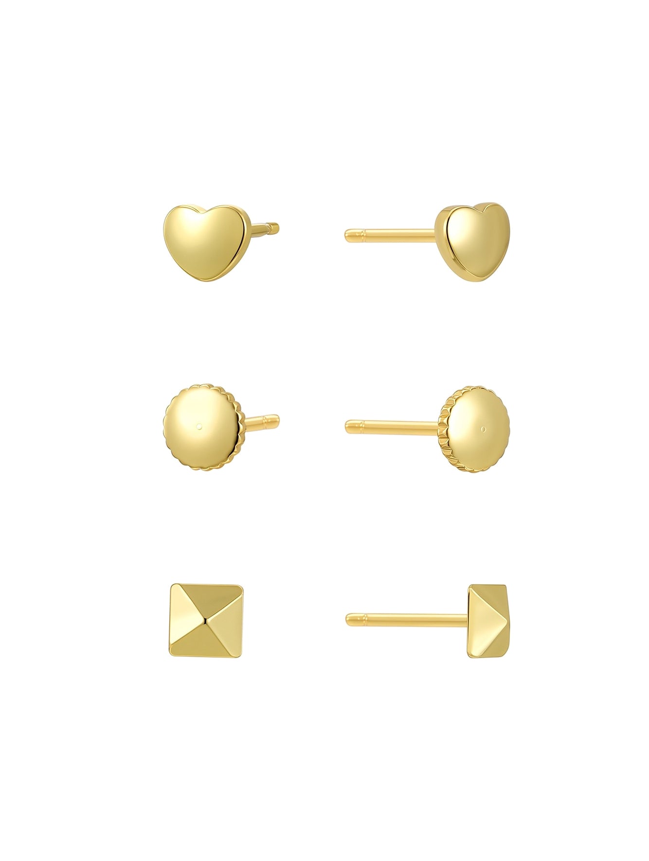 Mini Geometric Heart Stud Earring Set in 18K gold plated copper