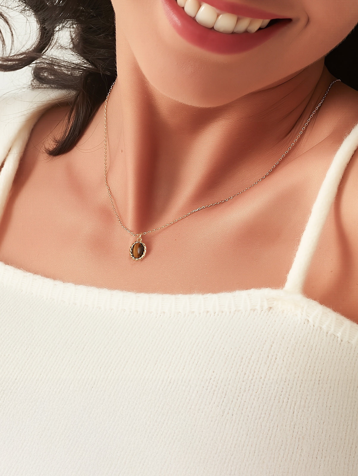 Oval Tiger's Eye Pendant Necklace