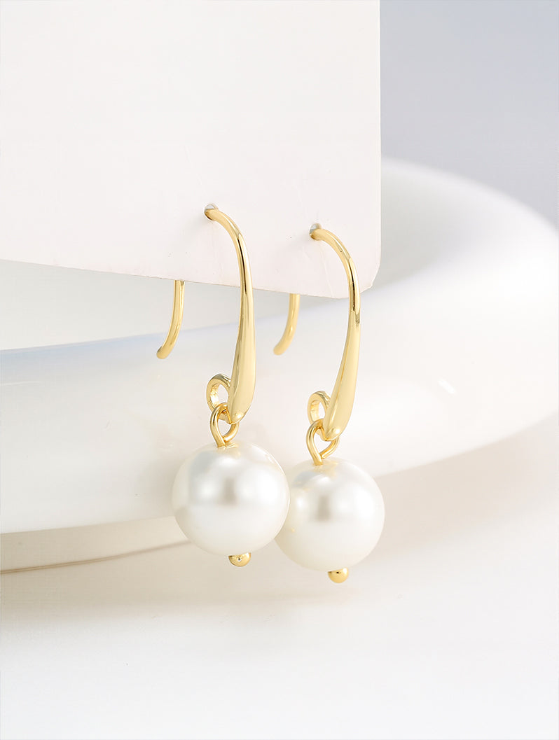 Minimalist Faux Pearl Drop Hoop Earrings