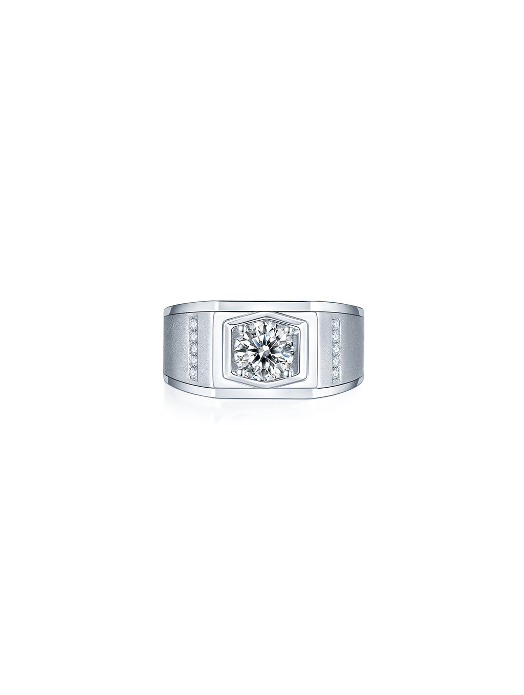 Men’s 1ct D Color Moissanite Ring with Side Accents