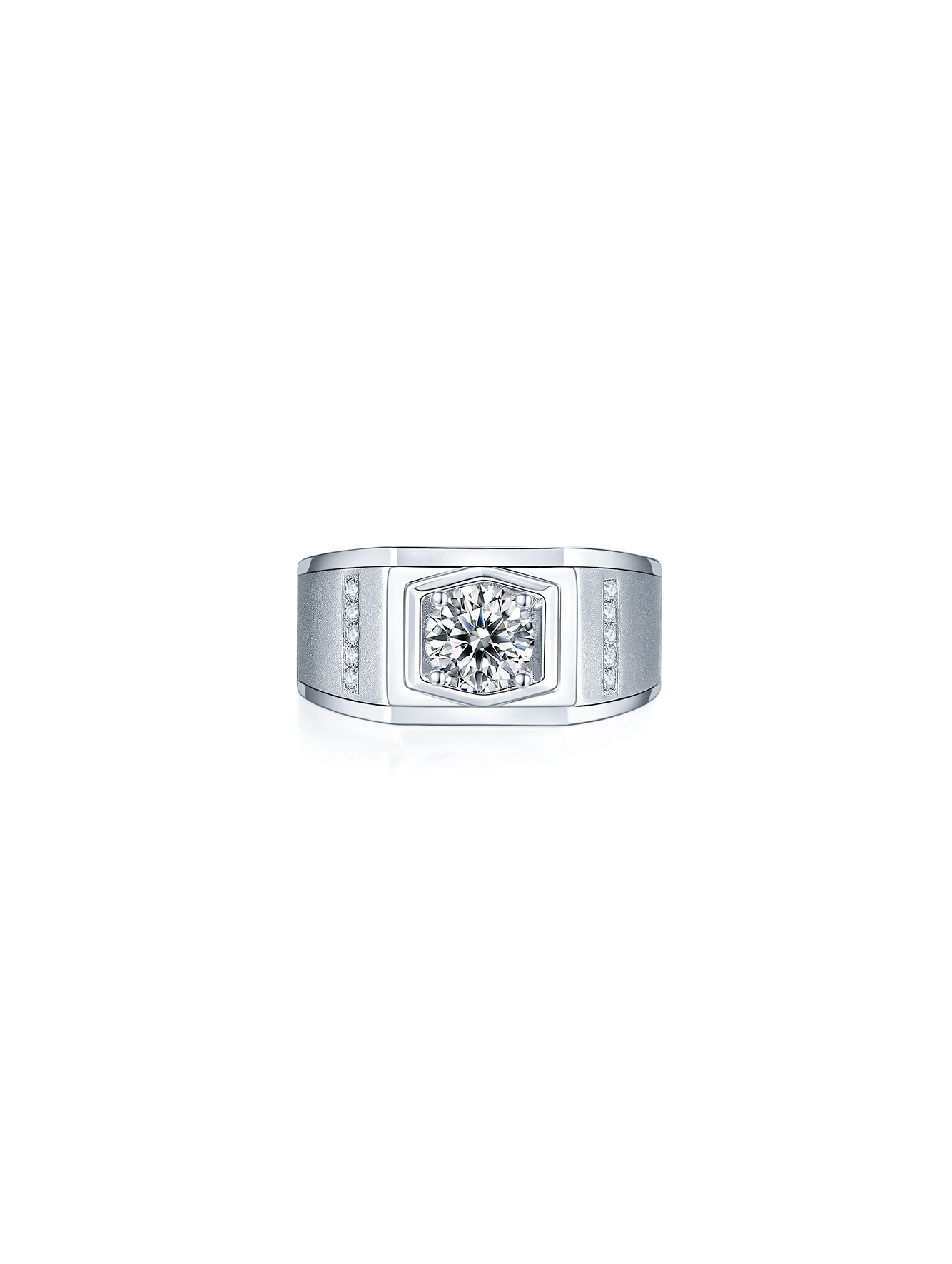 Men’s 1ct D Color Moissanite Ring with Side Accents