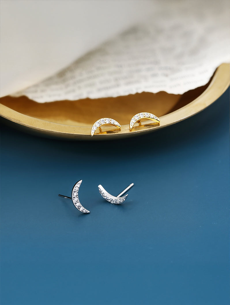 Crescent Moon Cubic Zirconia Stud Earrings