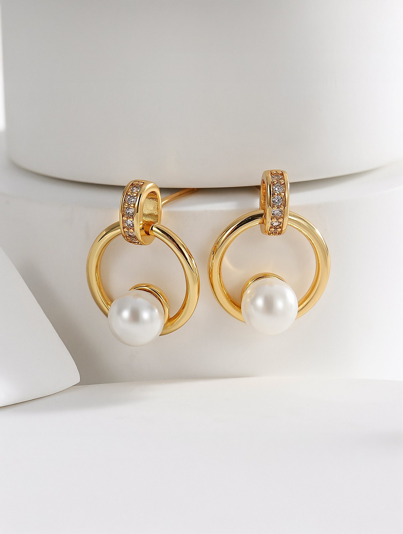 Faux Pearl Accent Open Circle Stud Earrings