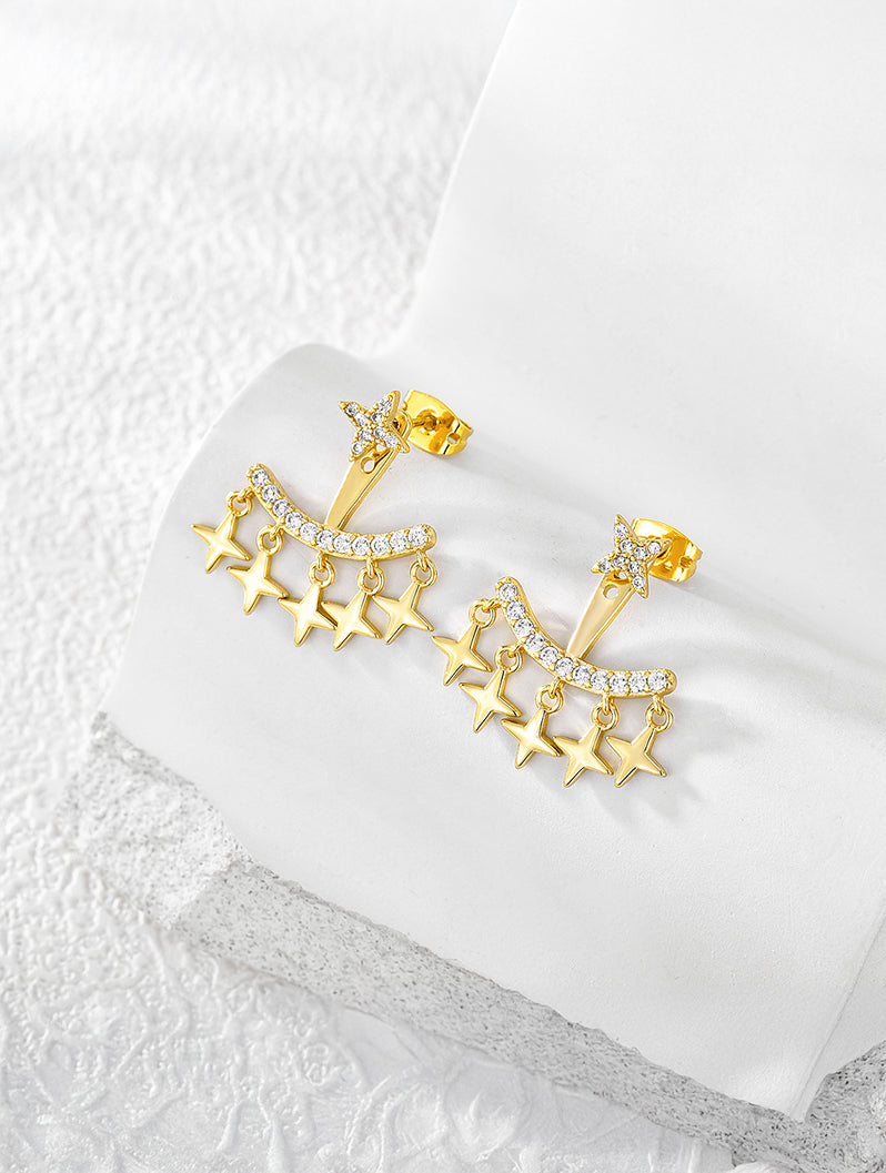 Cascading Star Fringe Cubic Zirconia Statement Earrings