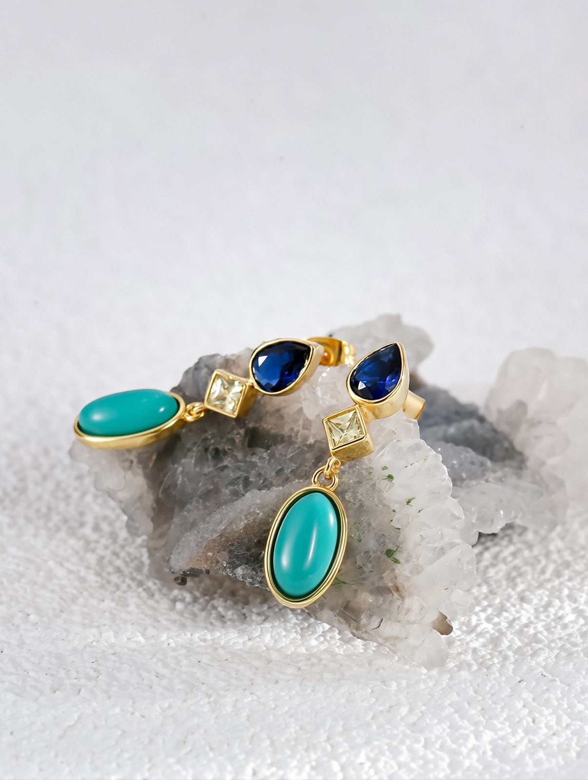 Pear cubic zirconia & Oval Turquoise Drop Stud Earrings