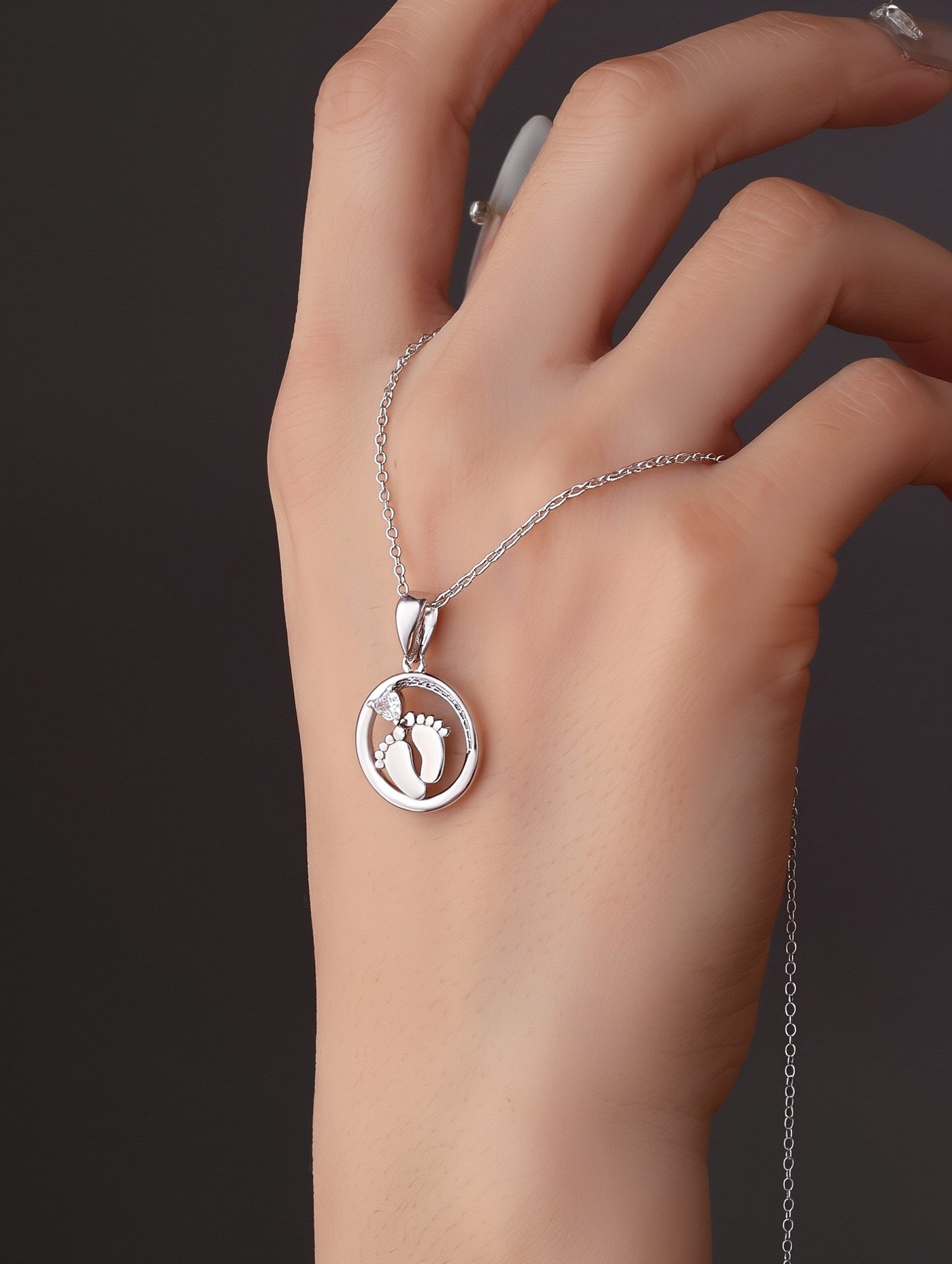 Newborn Baby Feet Birthstone Cubic Zirconia Pendant Necklace