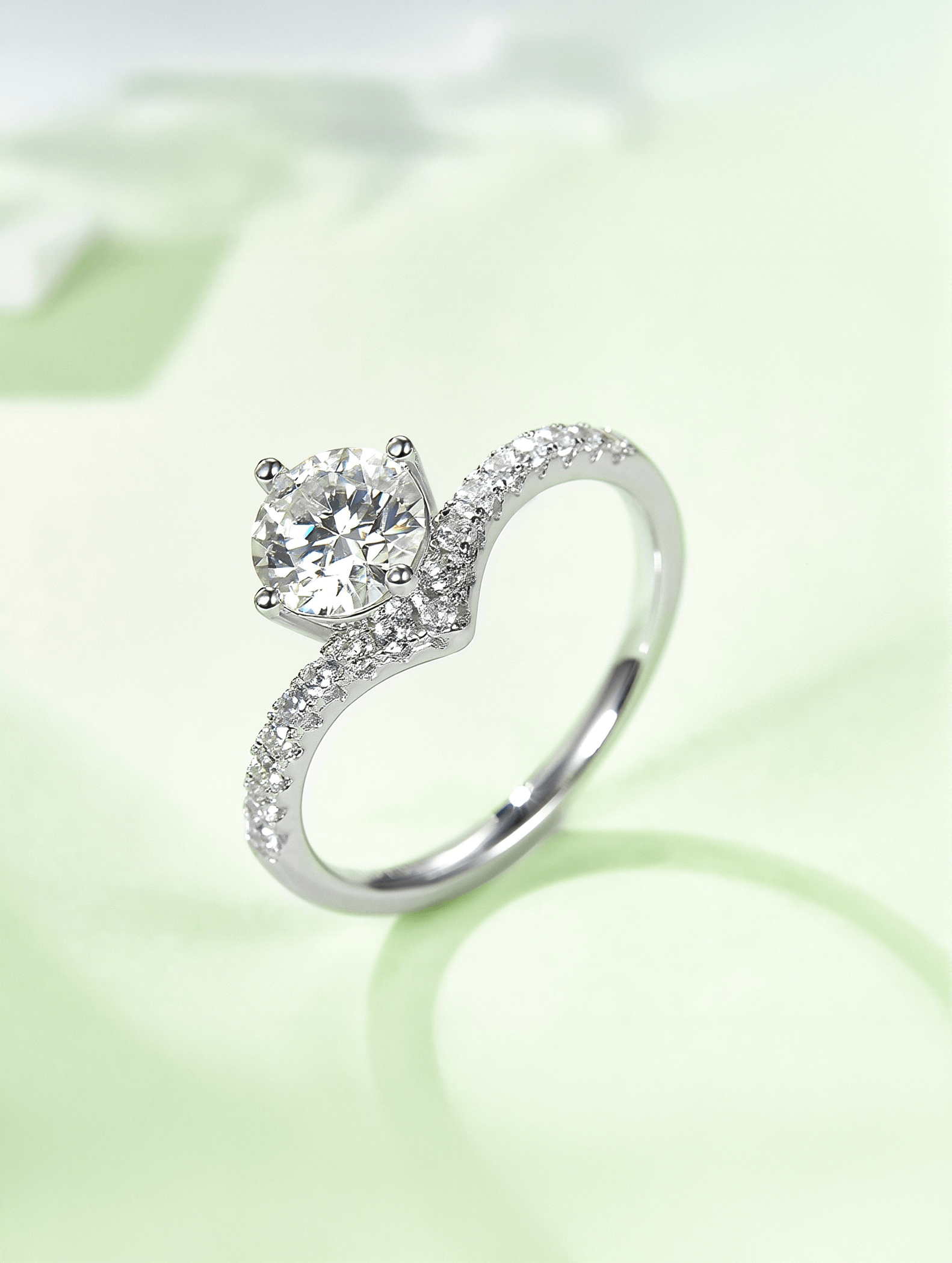 1ct Round Moissanite Anniversary V Band Ring