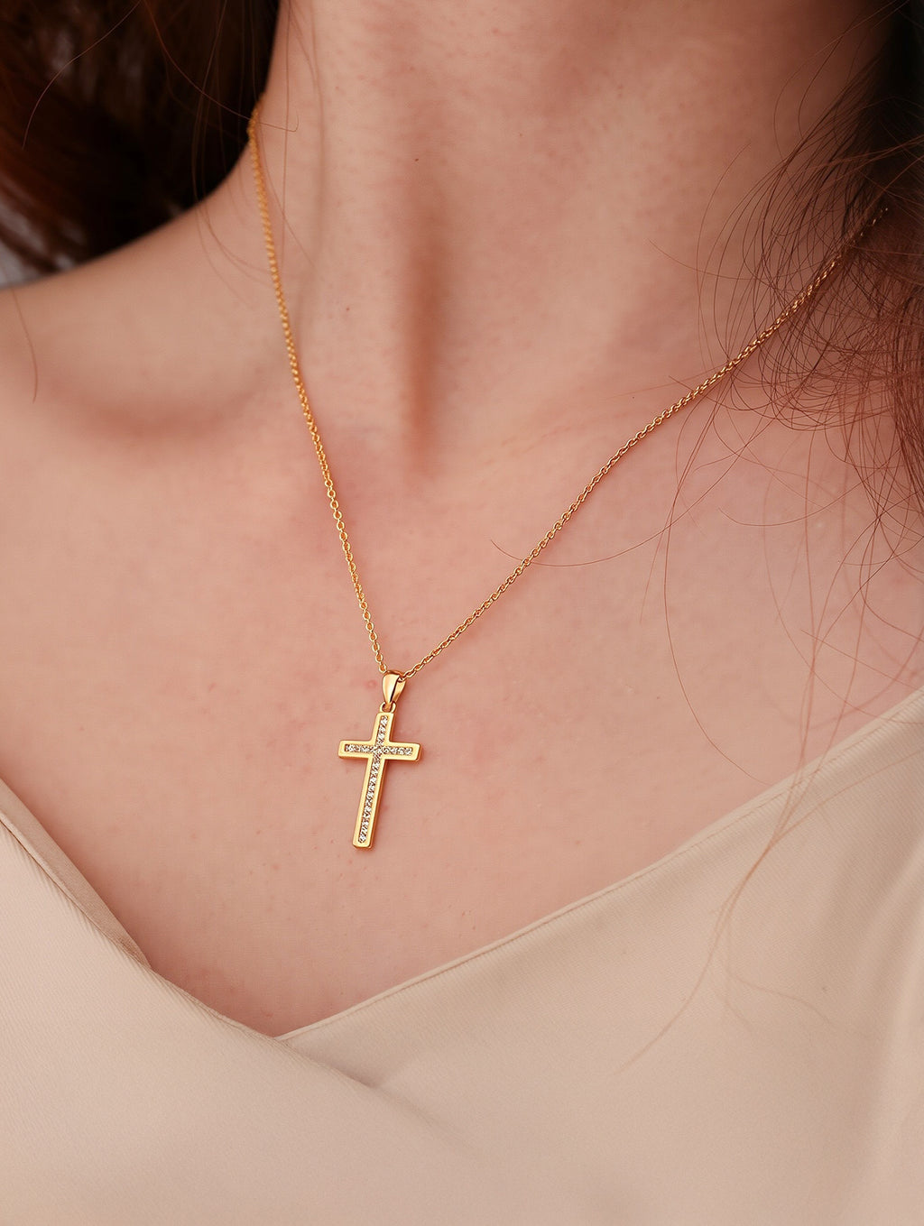 Classic Cubic Zirconia Cross Pendant Necklace