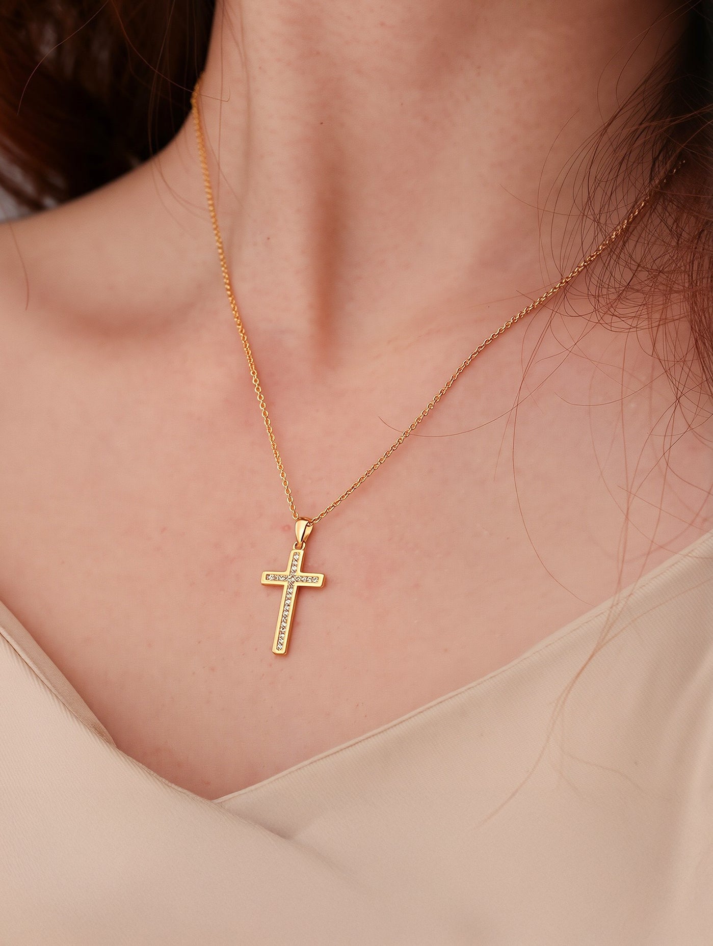 Classic Cubic Zirconia Cross Pendant Necklace
