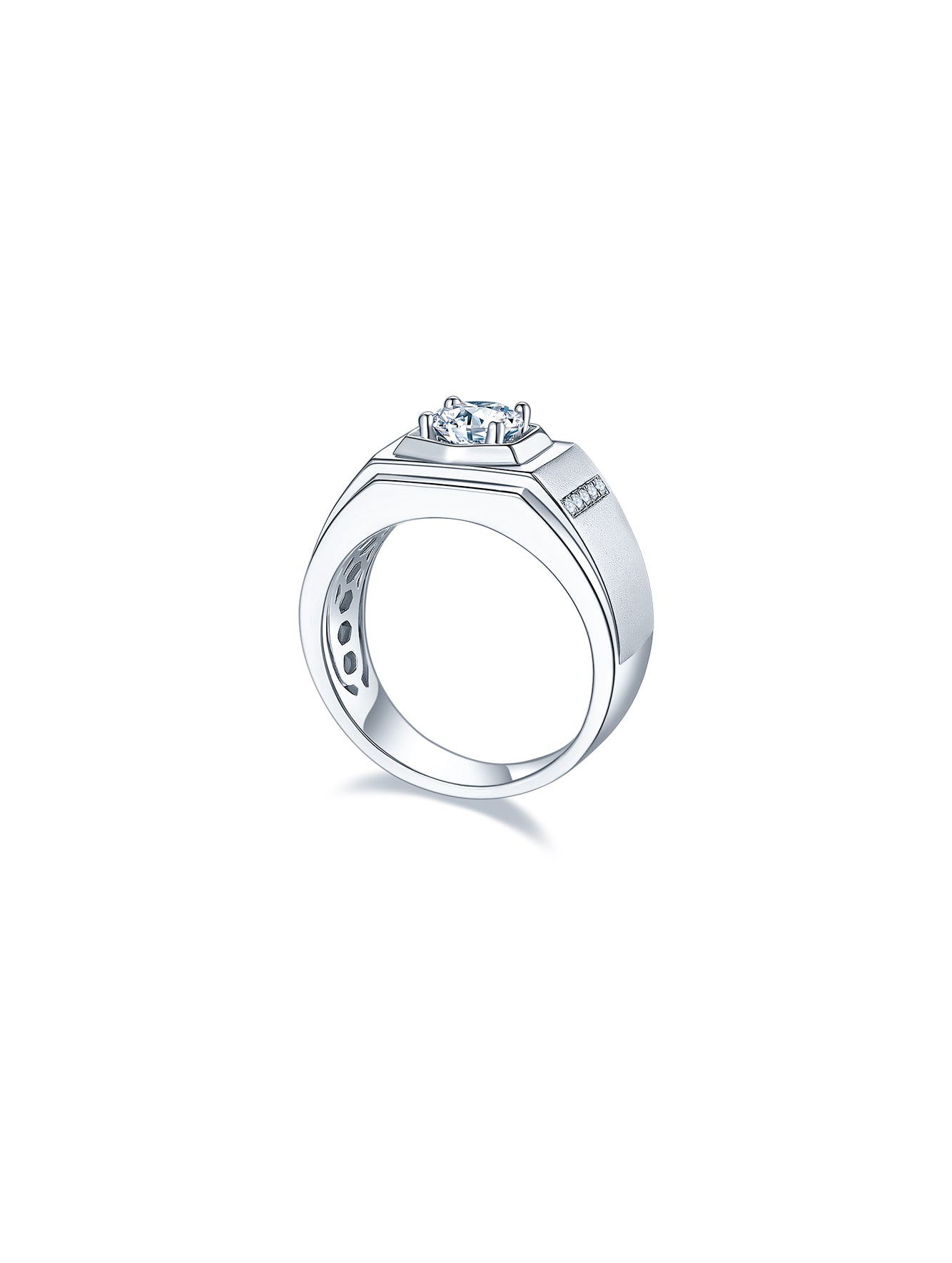 Men’s 1ct D Color Moissanite Ring with Side Accents
