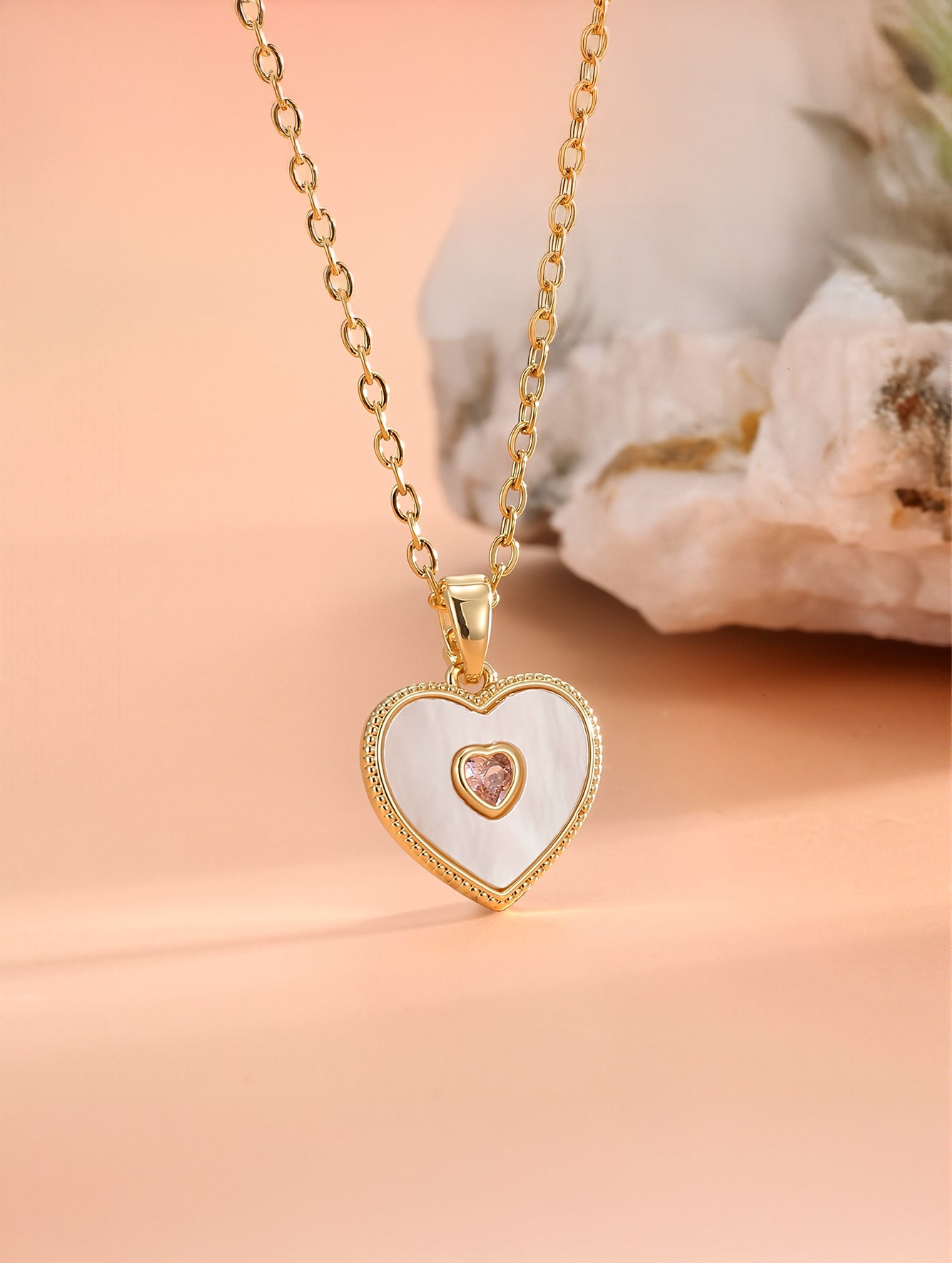 Double Layer Natural Shell Heart Pendant Necklace