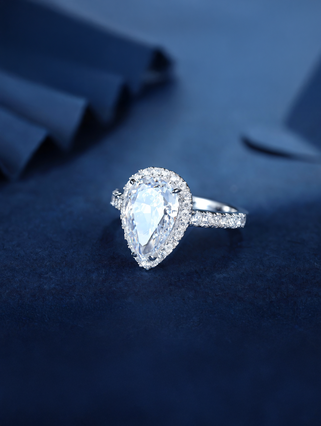 3ct Pear Cubic Zirconia Half Pavé Halo Ring