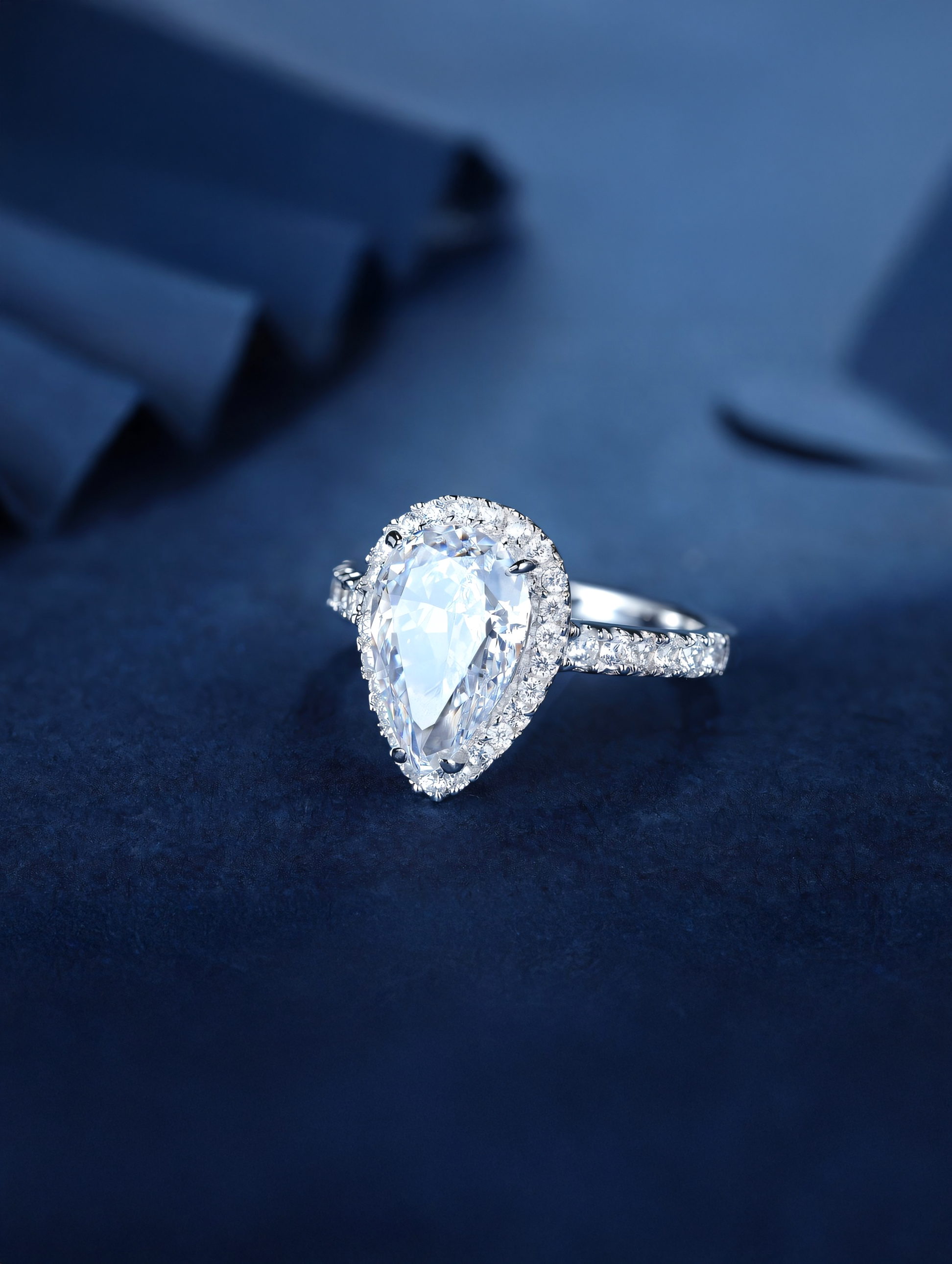 3ct Pear Cubic Zirconia Half Pavé Halo Ring