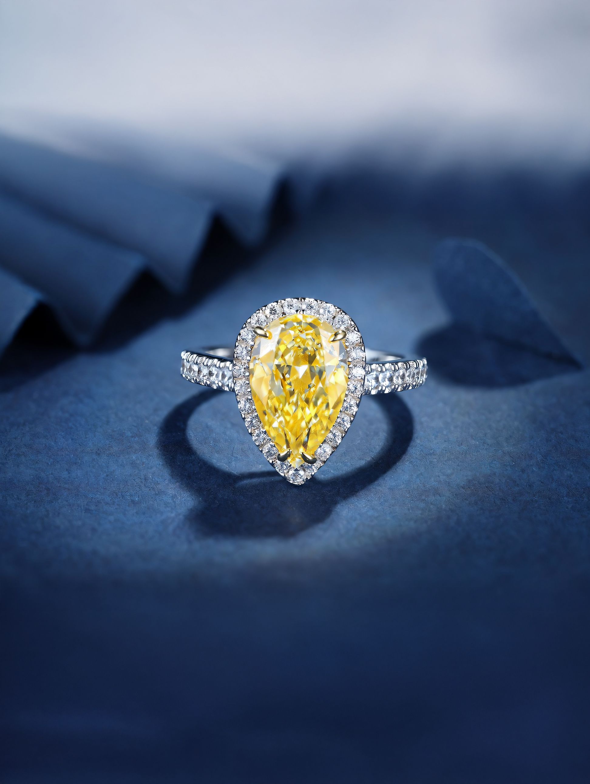 3ct Pear Cubic Zirconia Half Pavé Halo Ring