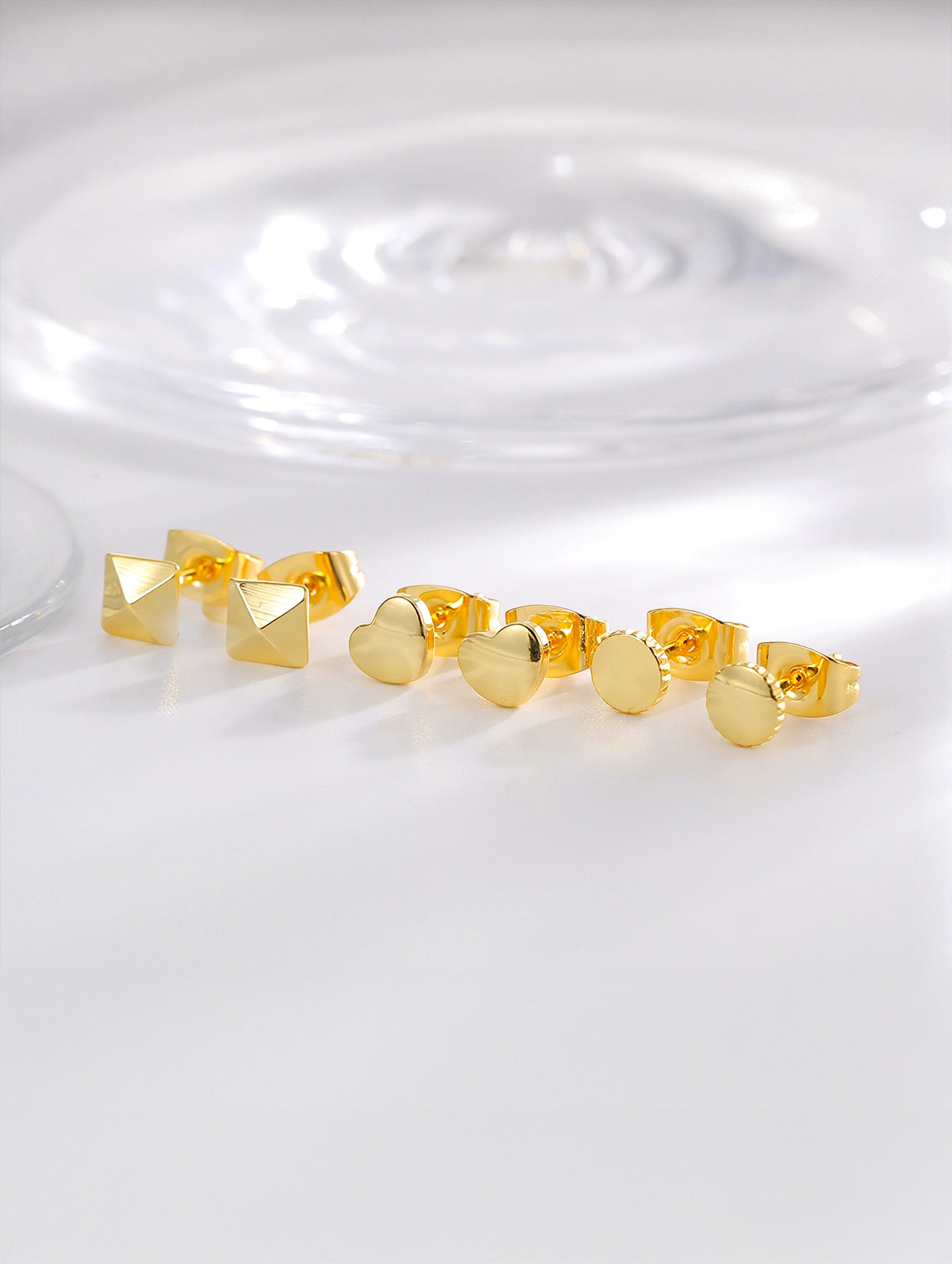 Mini Geometric Heart Stud Earring Set in 18K gold plated copper