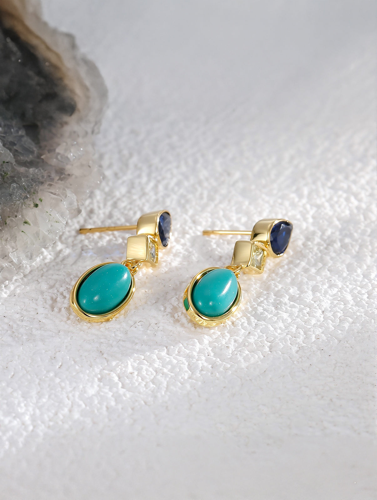Pear cubic zirconia & Oval Turquoise Drop Stud Earrings