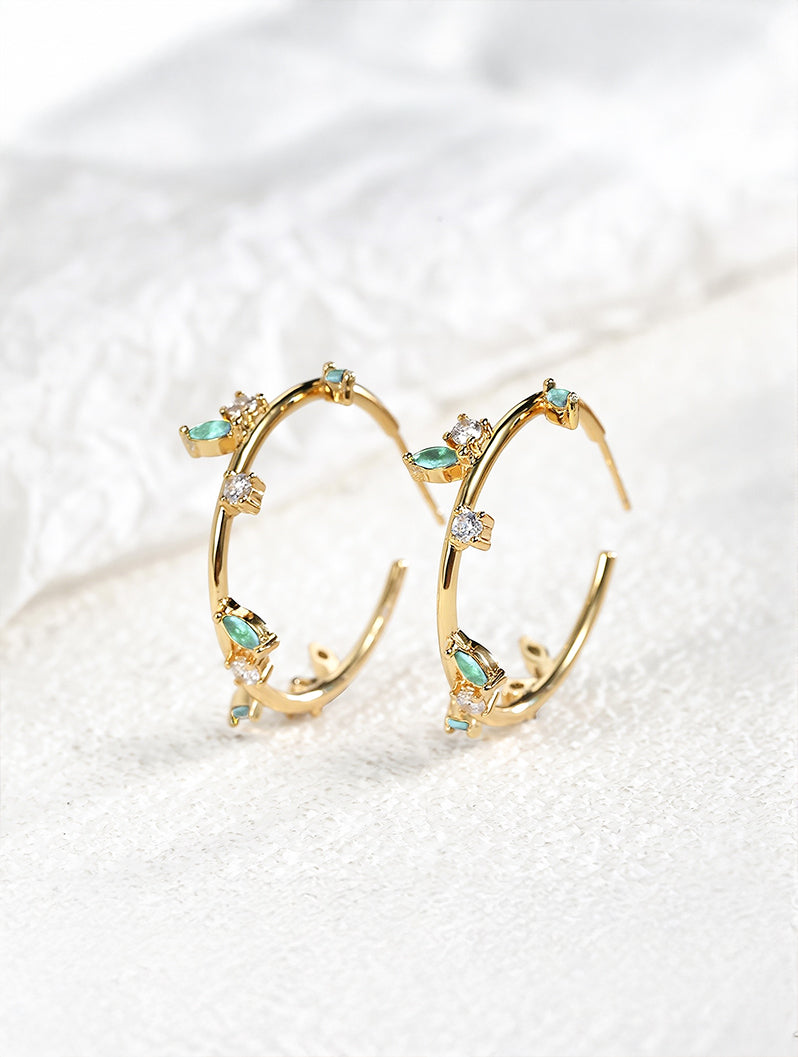 Vintage Leaf & Branch Cubic Zirconia Hoop Earrings