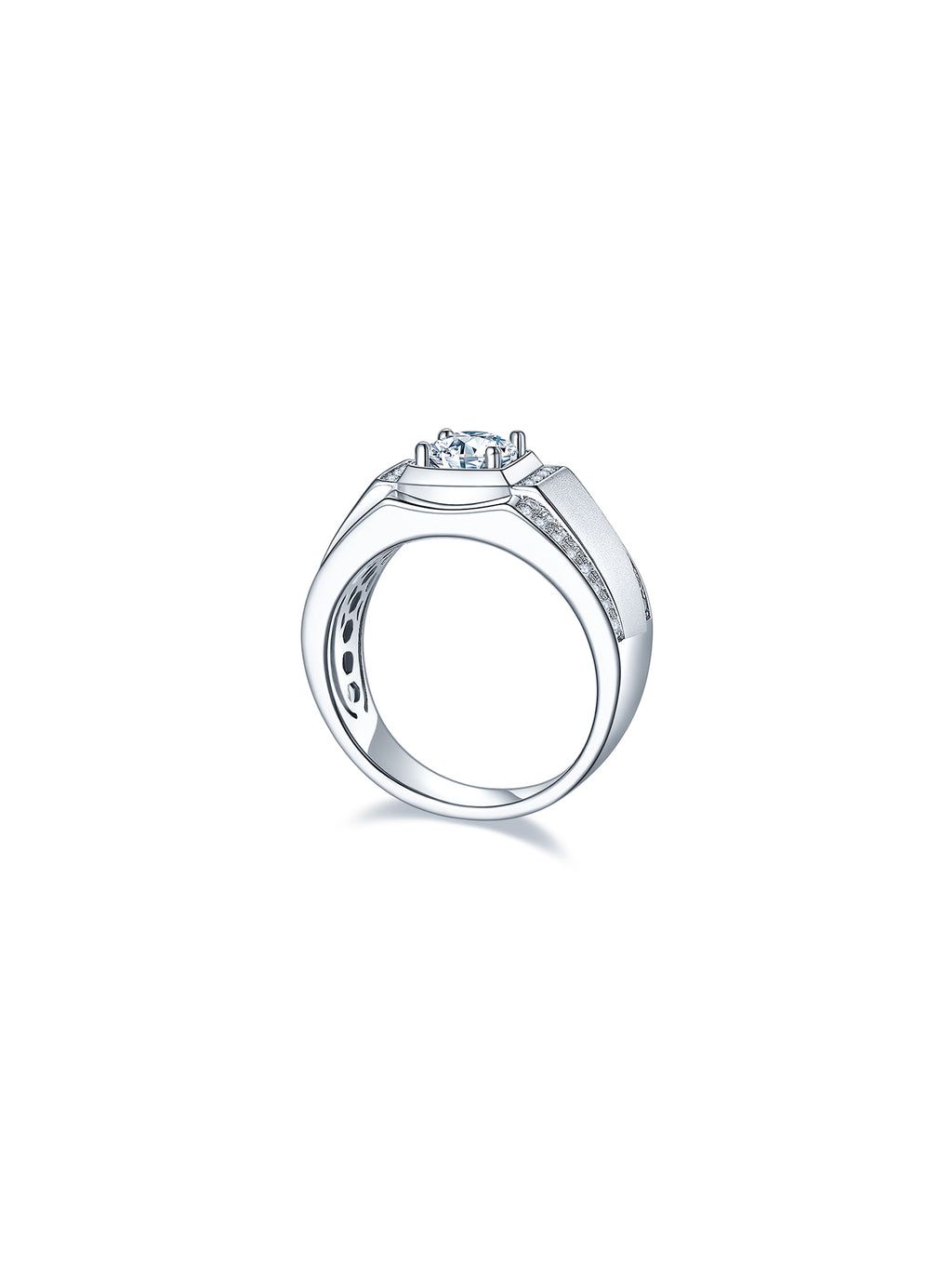 Men’s 1ct D Color Moissanite Ring with Pavé Accents