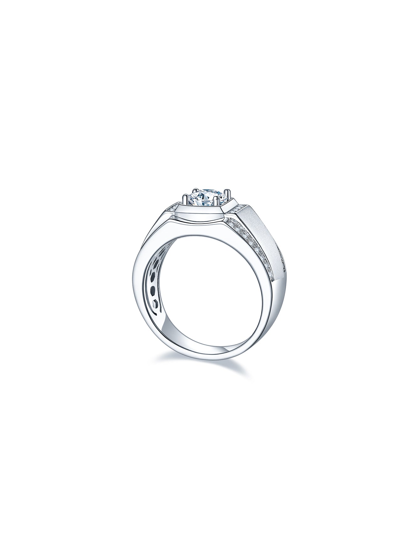 Men’s 1ct D Color Moissanite Ring with Pavé Accents