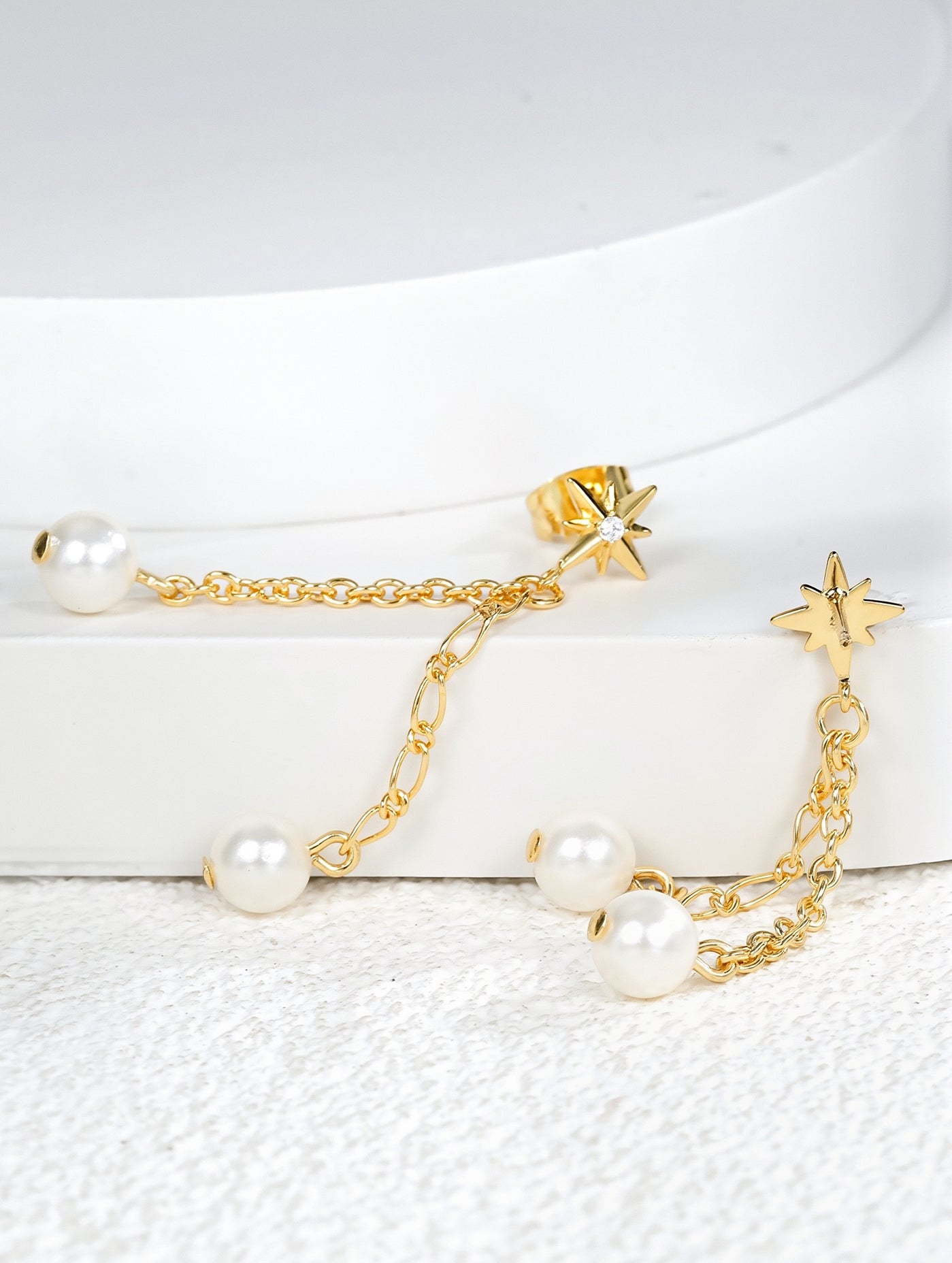 Six-Point Star & Faux Pearl Drop Earrings