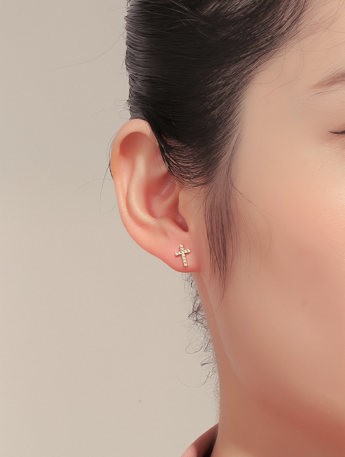 Minimalist Cross Cubic Zirconia Stud Earrings