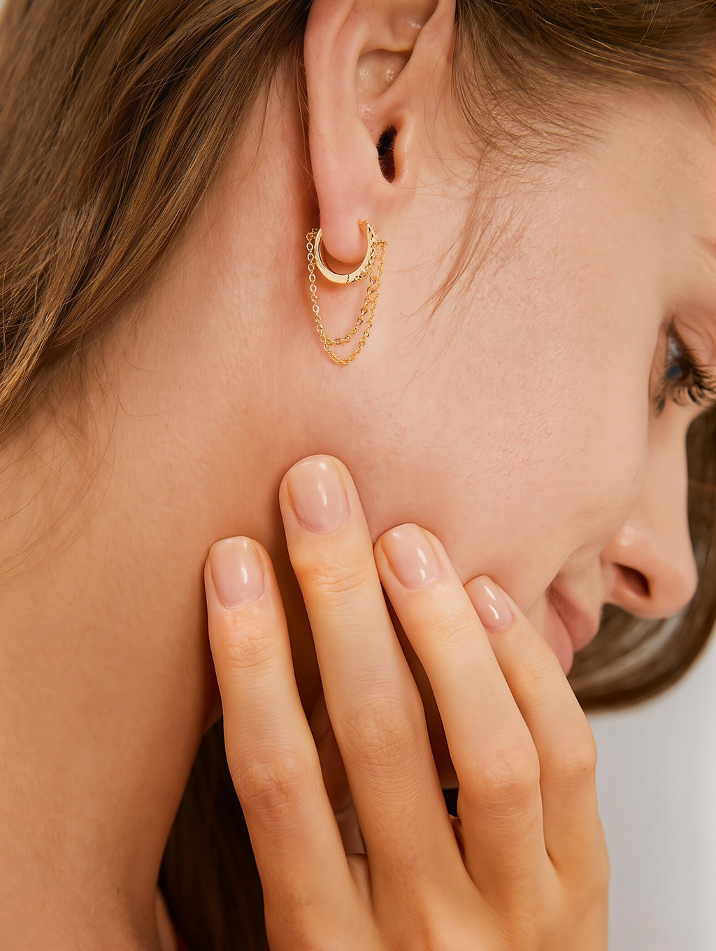Layered Chain & Cubic Zirconia Mini Hoop Earring