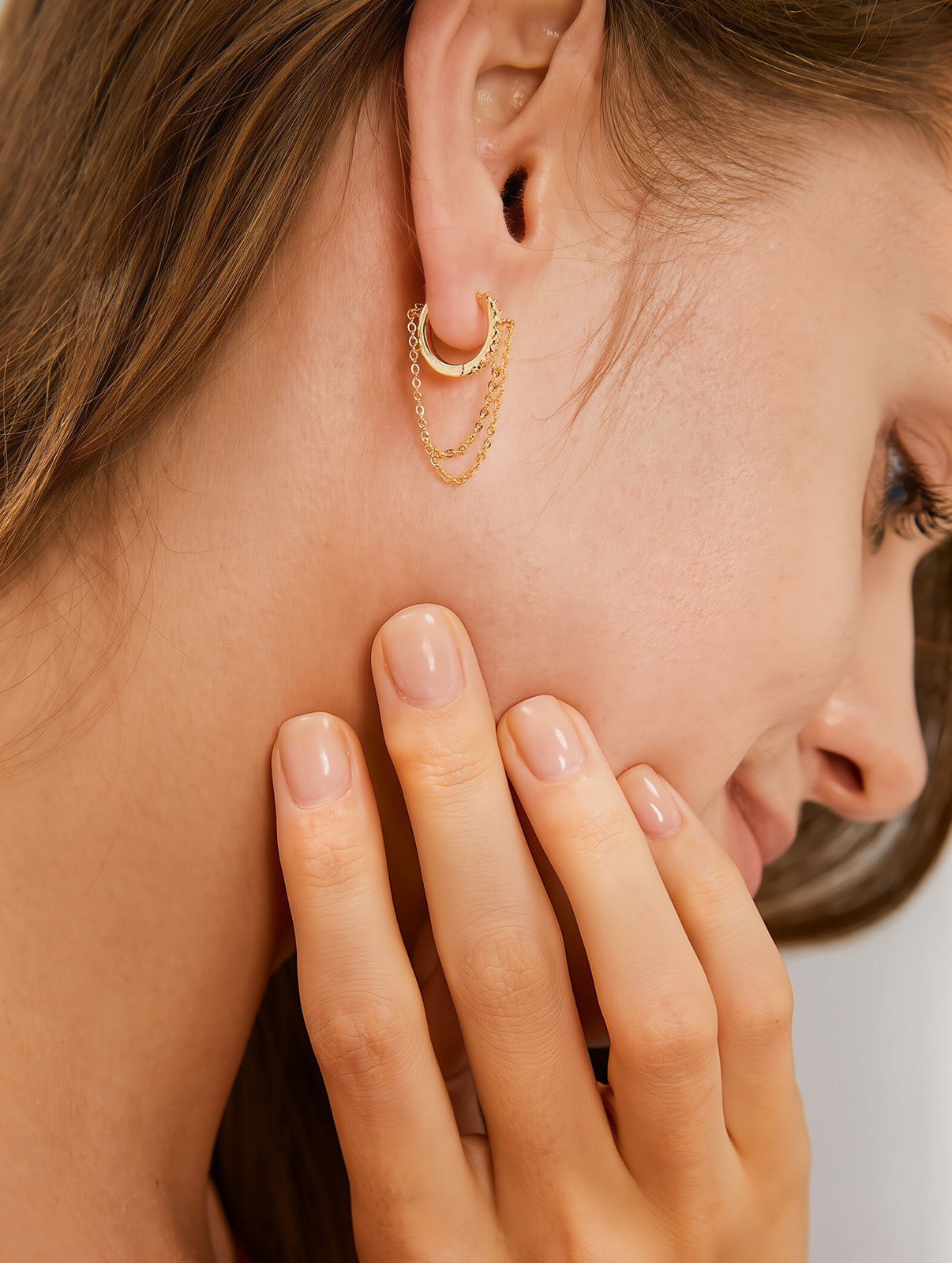 Layered Chain & Cubic Zirconia Mini Hoop Earring