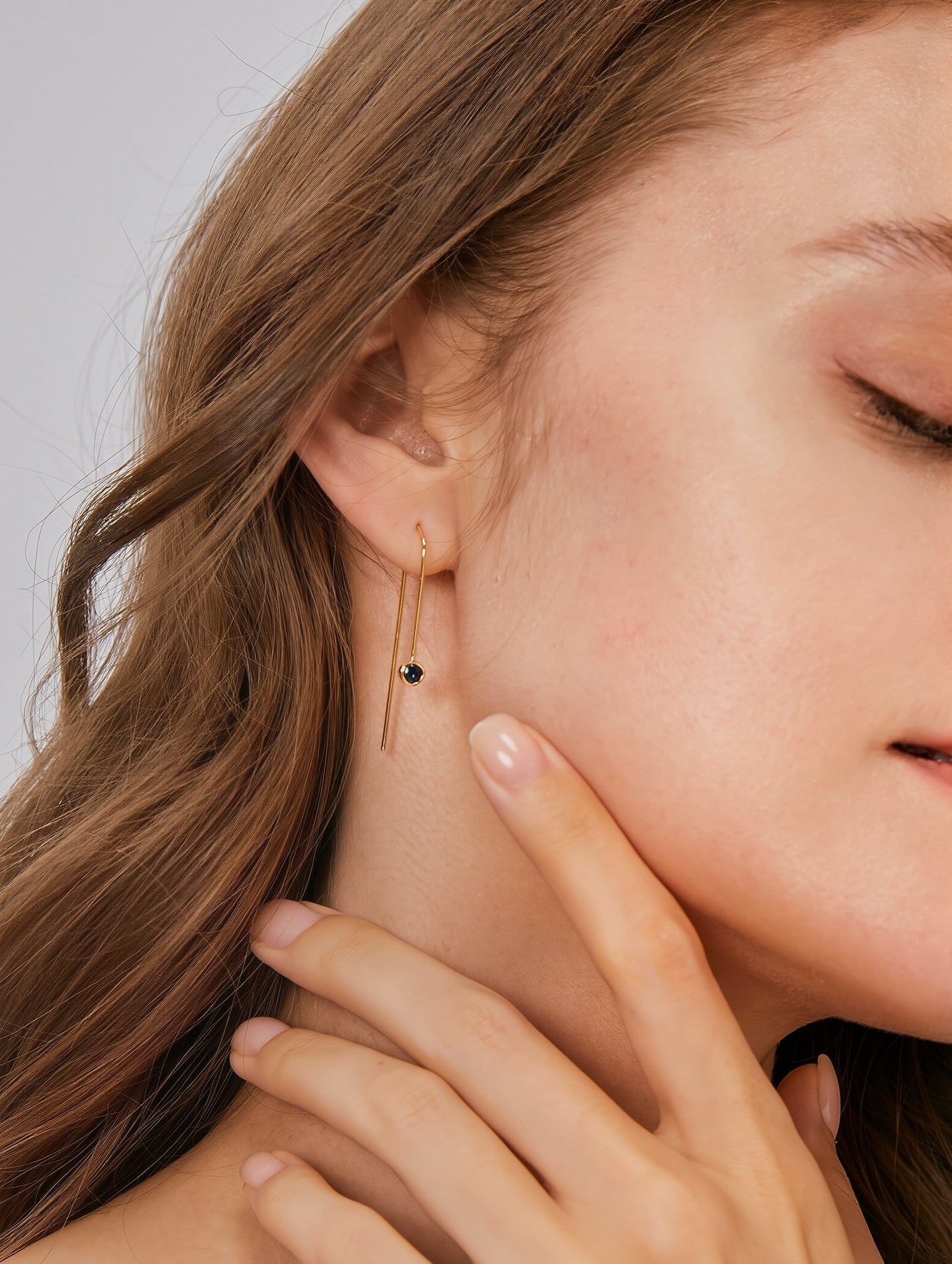 Minimalist U-Shaped Blue Cubic Zirconia Hoop Earrings