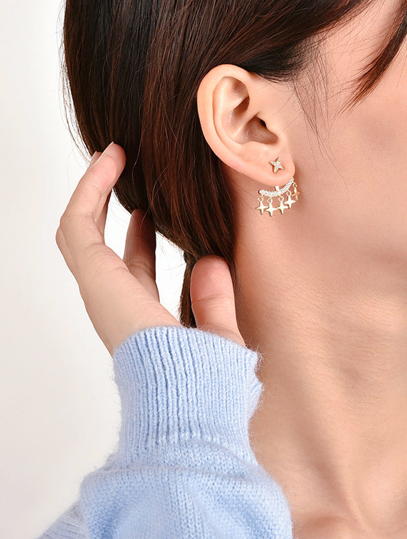 Cascading Star Fringe Cubic Zirconia Statement Earrings