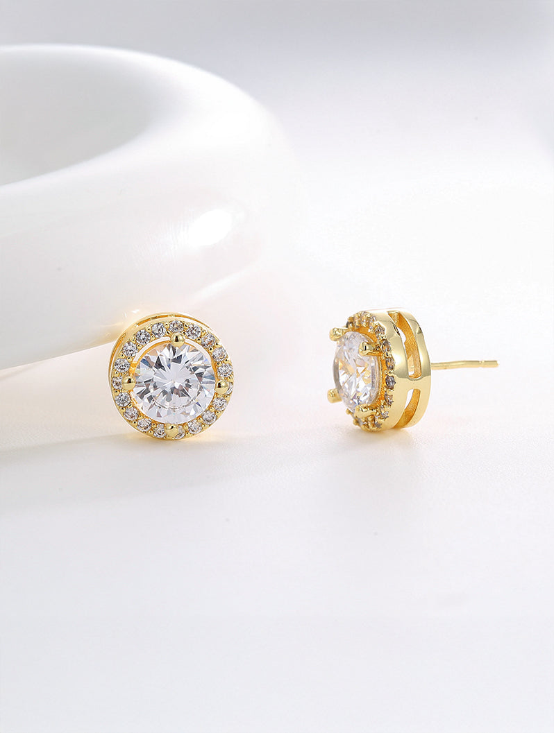 Classic Round Halo Cubic Zirconia Stud Earrings