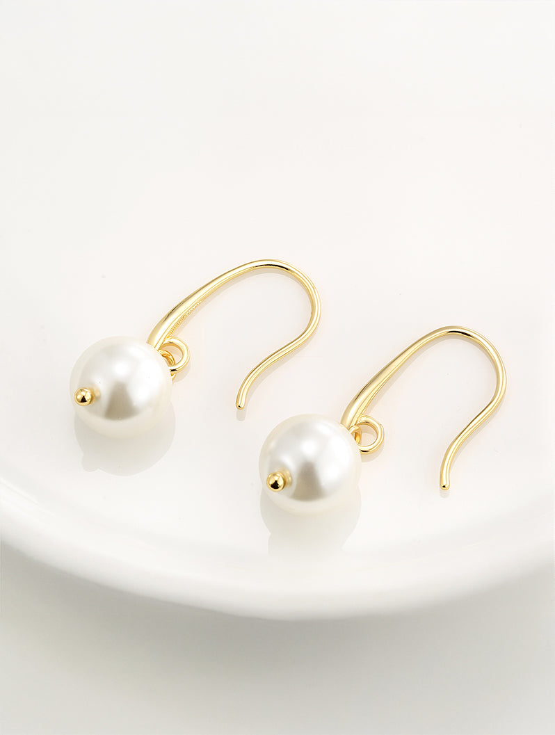 Minimalist Faux Pearl Drop Hoop Earrings