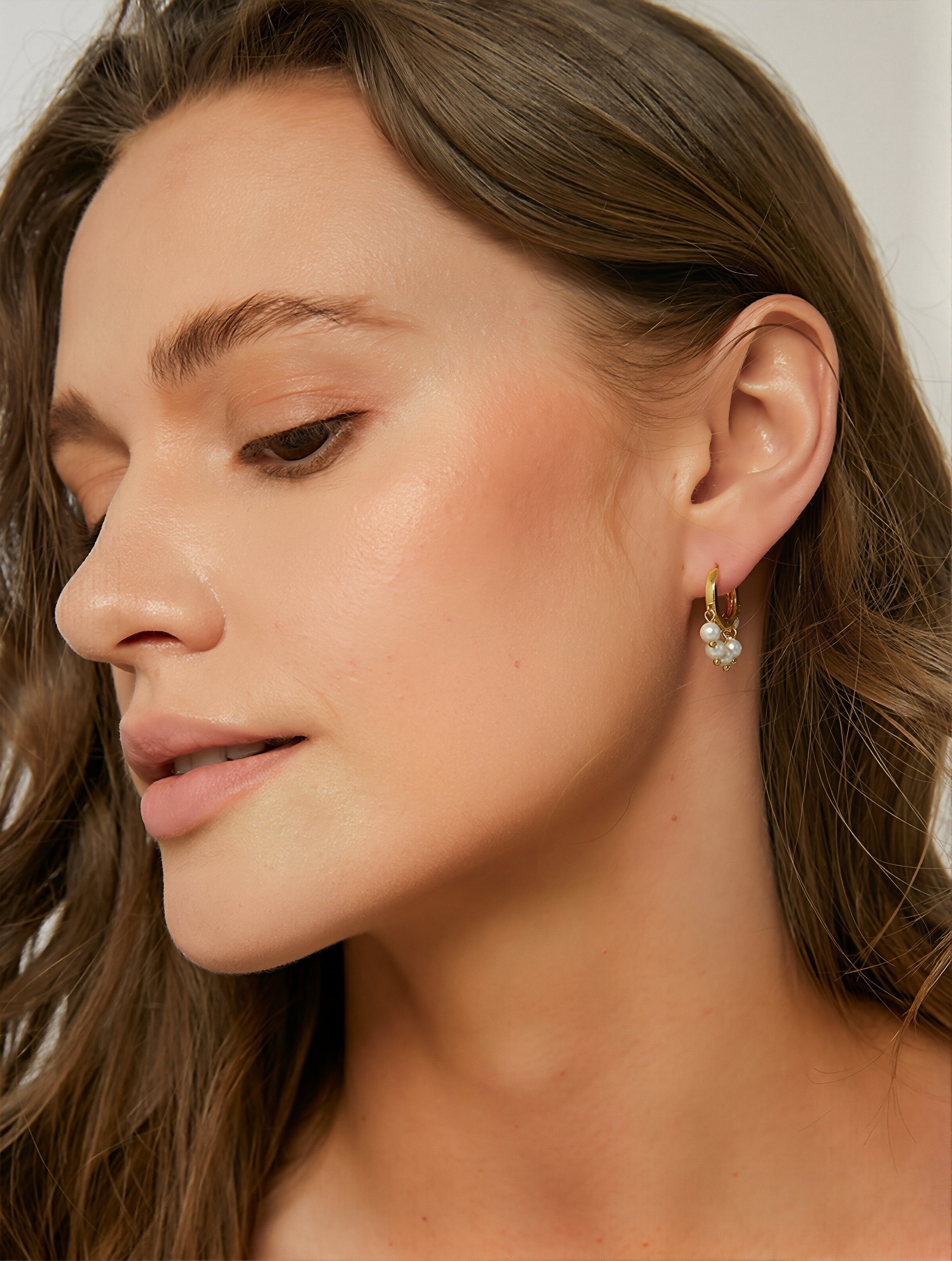 Faux Pearl Cluster Hoop Earrings in 18K Gold Plated Copper