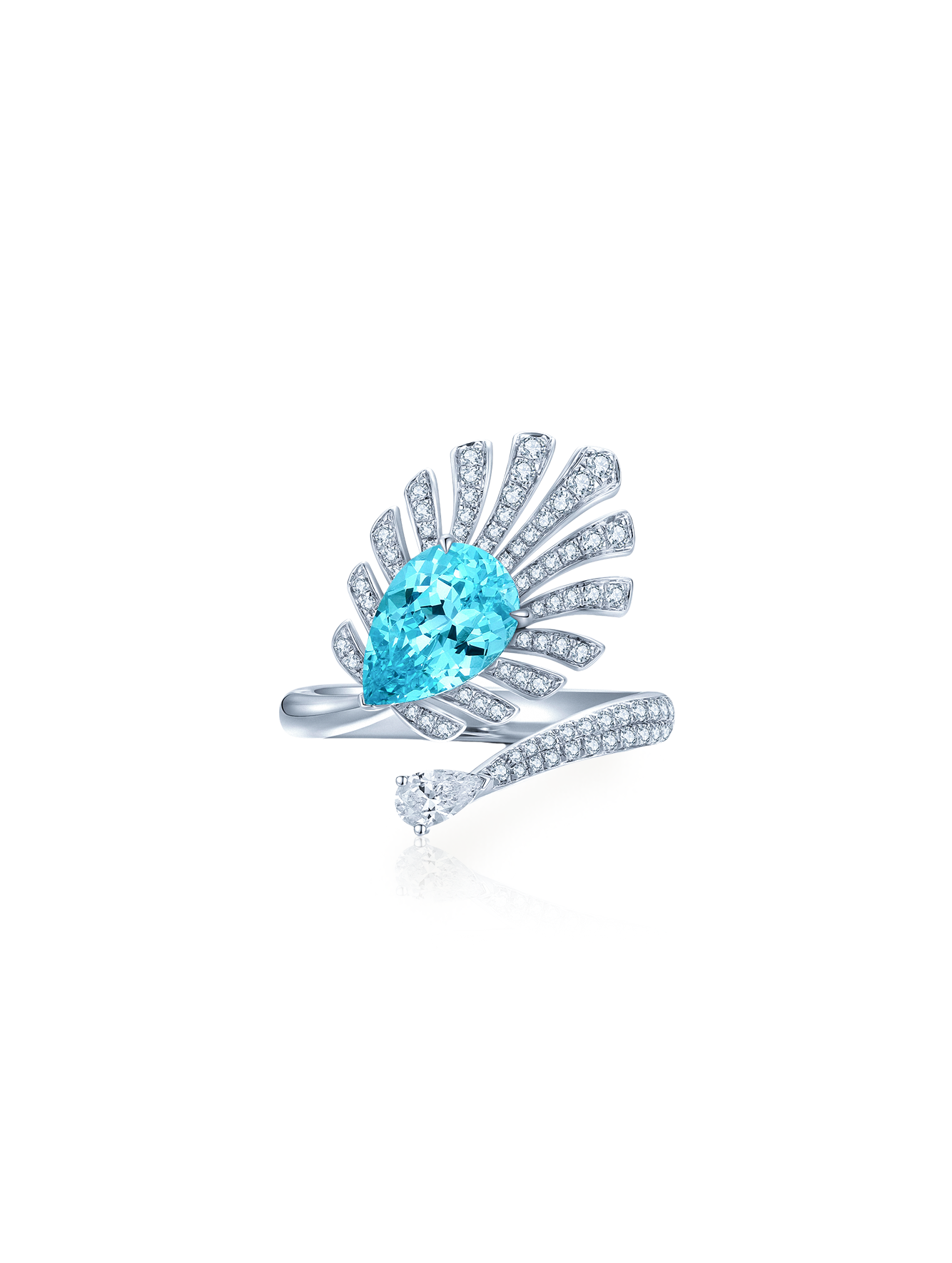 3.54ct Pear Shape Lake Blue Lab Created Paraiba Tourmaline Engagement Ring