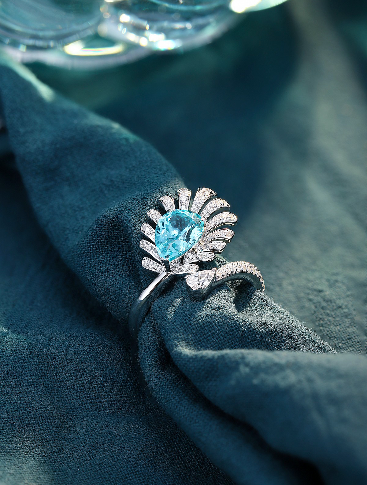 3.54ct Pear Shape Lake Blue Lab Created Paraiba Tourmaline Engagement Ring