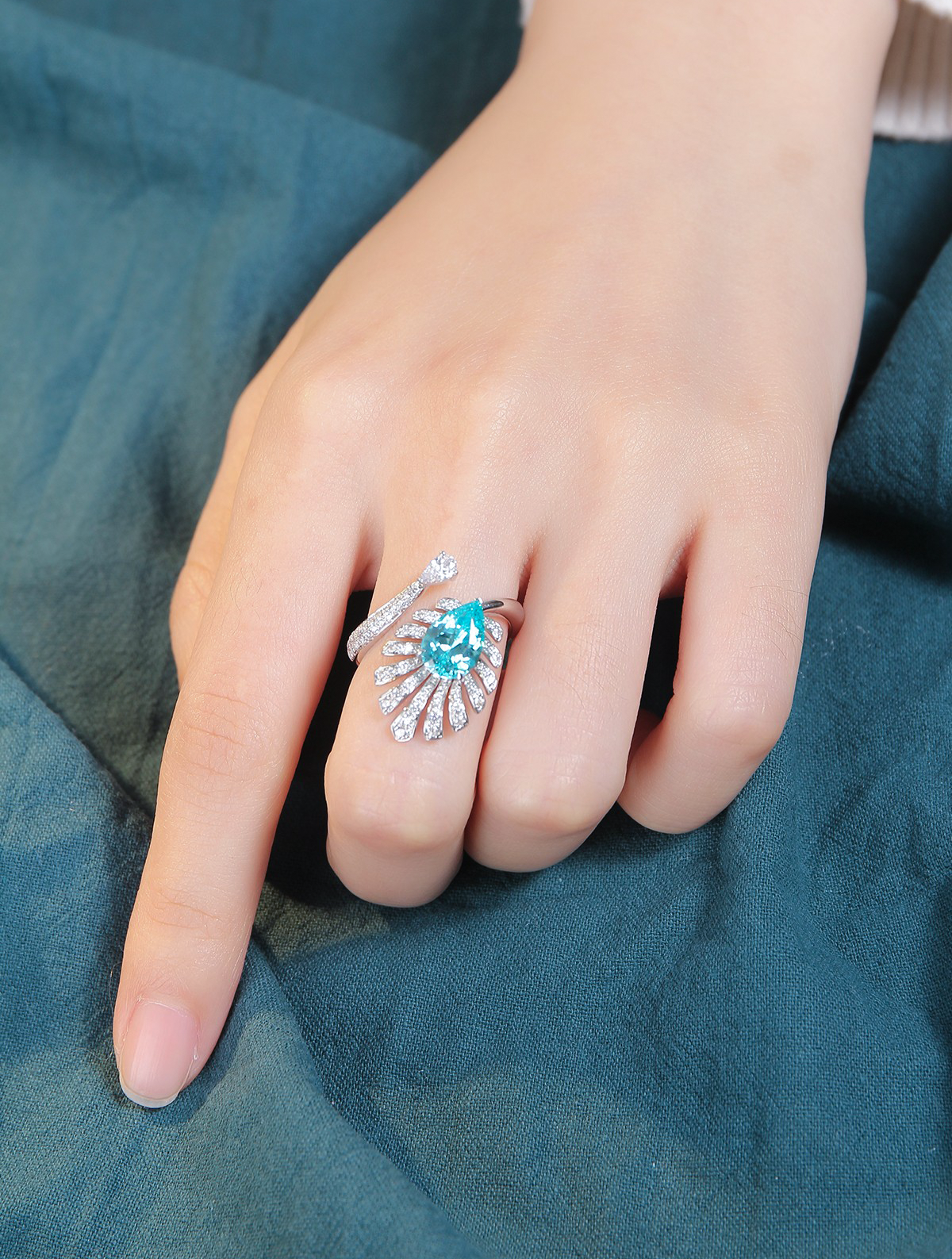 3.54ct Pear Shape Lake Blue Lab Created Paraiba Tourmaline Engagement Ring